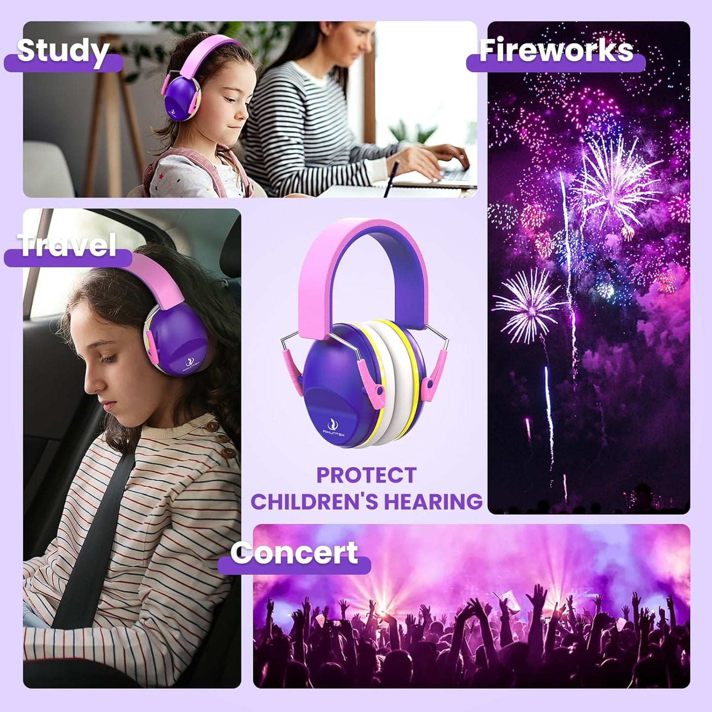 RIIKUNTEK Kids Ear Protection, 26dB SNR Noise Cancelling Headphones for Kids Purple