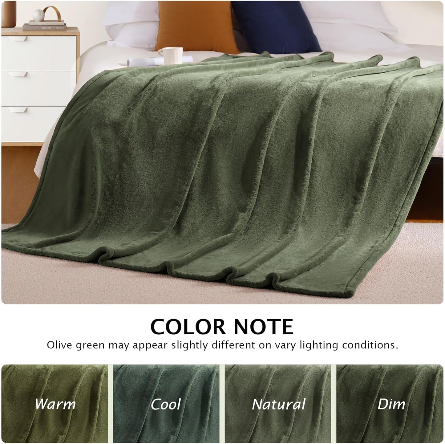 BEAUTEX Fleece Throw Size Blanket for Couch Sofa or Bed, Soft Fuzzy Plush Luxury Flannel Lap Blanket, Super Cozy and Comfy for All Seasons (Olive Green, 50" x 60")