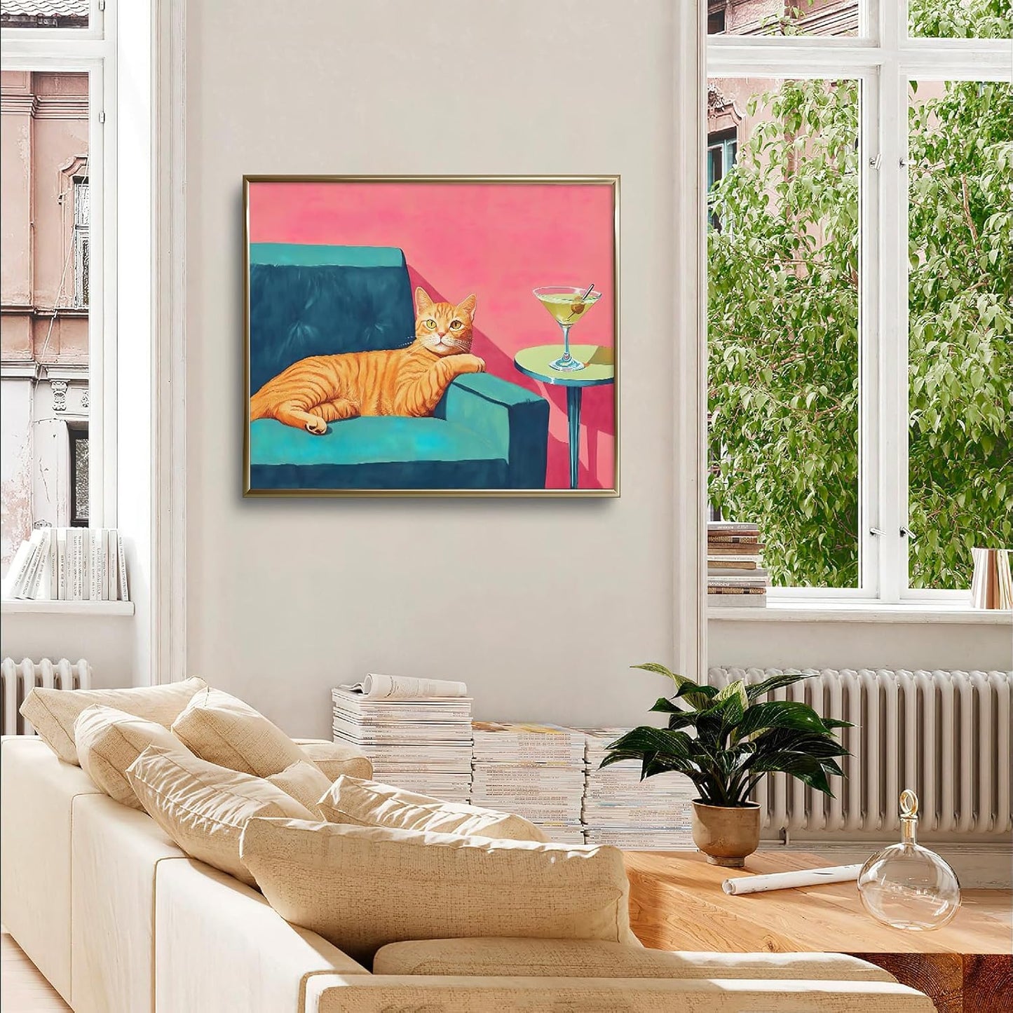 ZHGYGBN Cat Animal Wall Art Canvas Print 12x16 Inch, Lazy Cat Lying on Sofa Poster Unframed, Aesthetic Room Decor for Bathroom Bedroom Living Room, Gift for Women Animal Lovers