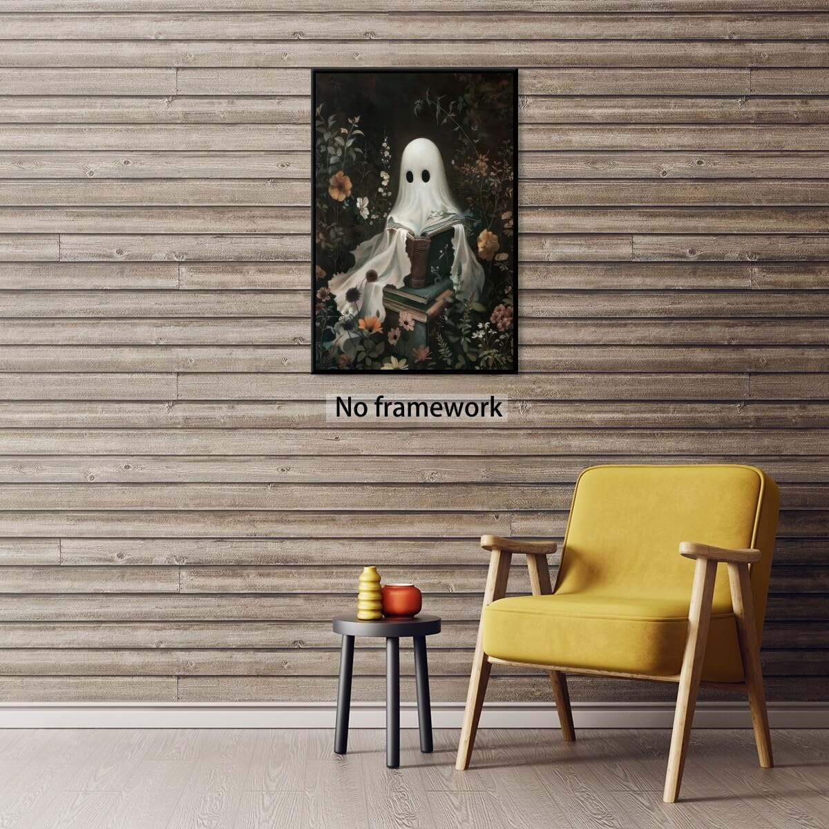 Medpol Vintage ghost wall art horror halloween canvas printed matter cute ghost reading books wall decor dark academia goth cottagecore posters for living room Unframed12x16inch