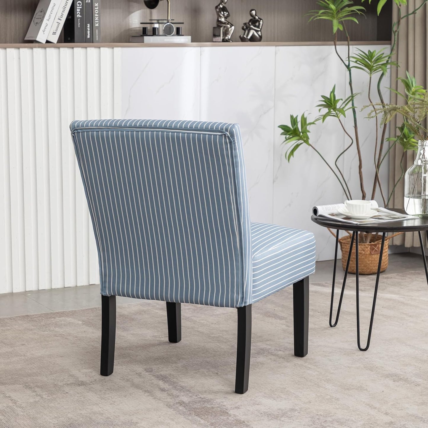 Roundhill Furniture Botticelli Blue Stripe Upholstered Slipper Accent Chair