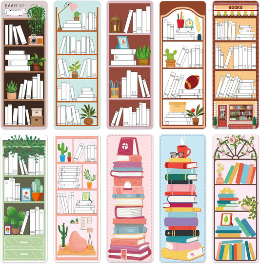 100 Pieces Book Tracker Bookmarks Bookshelf Design Double-Sided Reading Page Markers Bookmarks for Book Lovers Cute Book Marks for Reading Women Students School Supplies Gifts