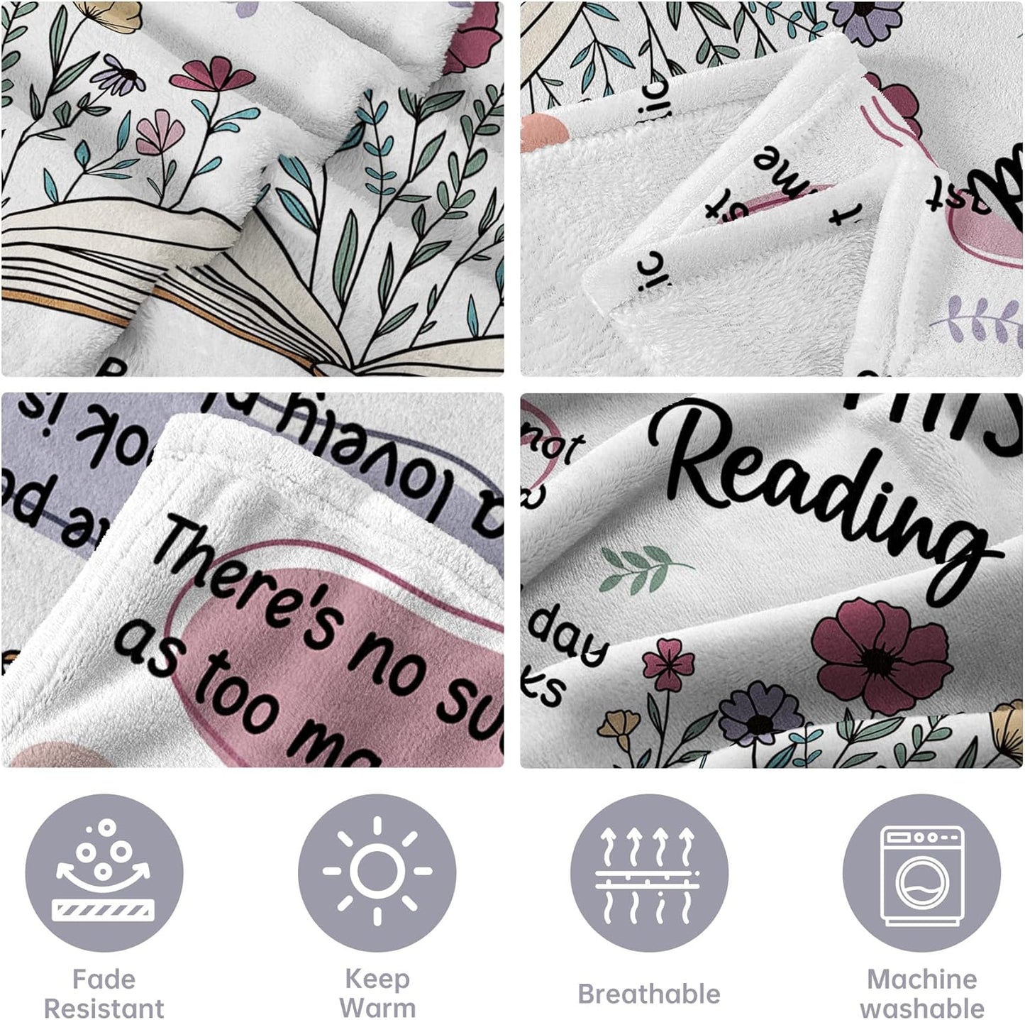 BaubleDazz Book Lovers Gifts for Women, This is My Reading Blanket with Flowers, Book Club Bookish Reading-Themed Birthday Gifts for Readers, Librarian, Bookworm, Girl, Watercolor Nap Blanket(50*60)