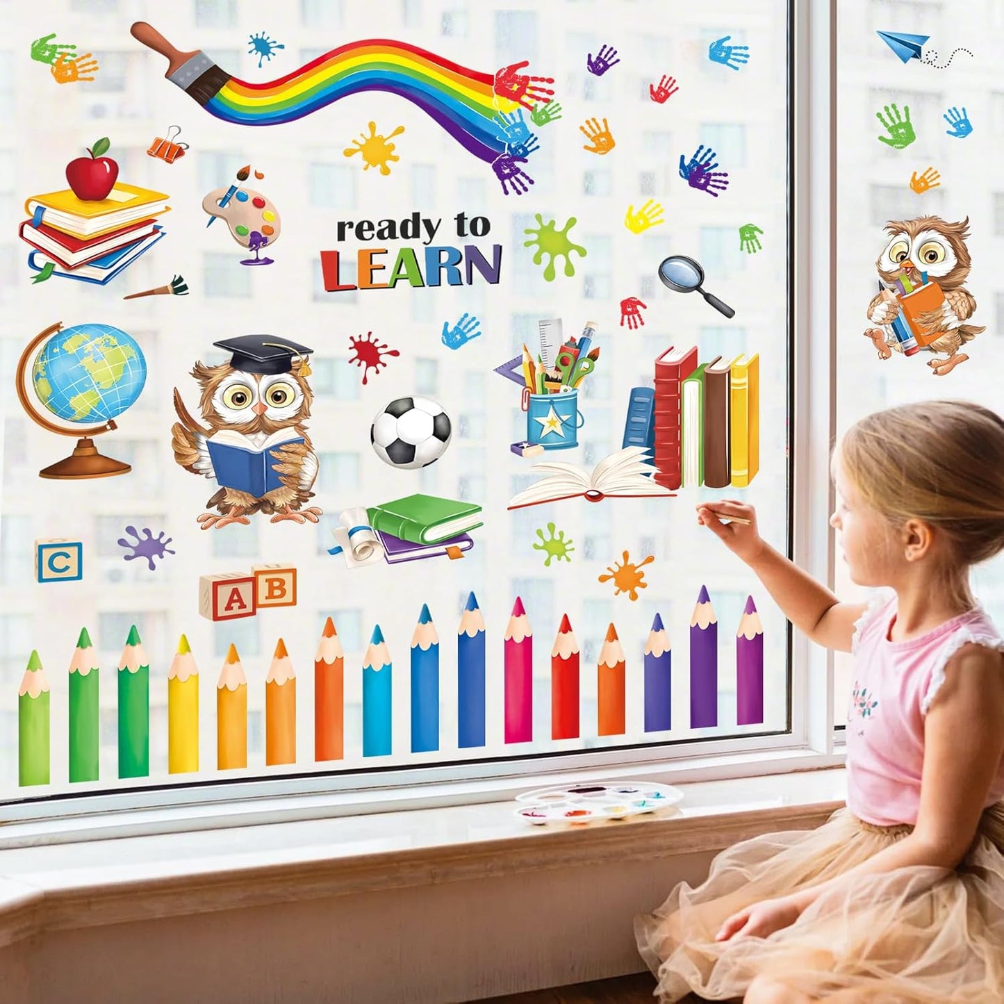 Decalmile Inspirational Quotes Kids Reading Books Rainbow Window Decals Anti-Collision School Classroom Glass Door Stickers
