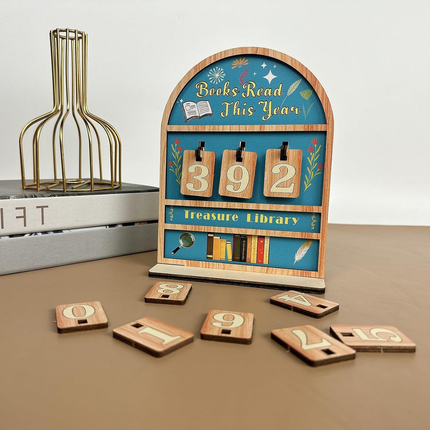 Reading Tracker Counter Sign, Wooden Books Read This Year Display, Book Lover Gift for Librarian, Reader, Teacher, Women, Wall and Table Decor for Home Library, Teachers, Book Lovers（light blue）