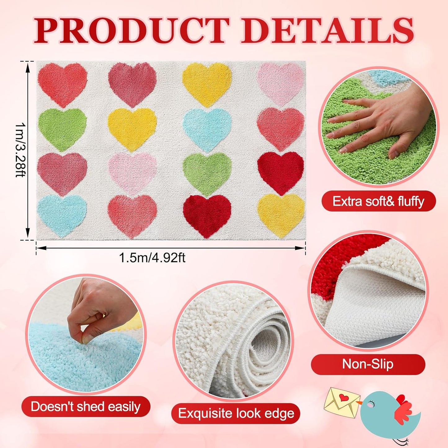 Nuanchu 3D Calm Corner Classroom Rug 3x5 ft Washable Calming Corner Rug Non-Slip Soft Fluffy Large Preppy Heart Area Rugs Motivational Space Floor Carpet for Nursery Playroom Reading Home Decor