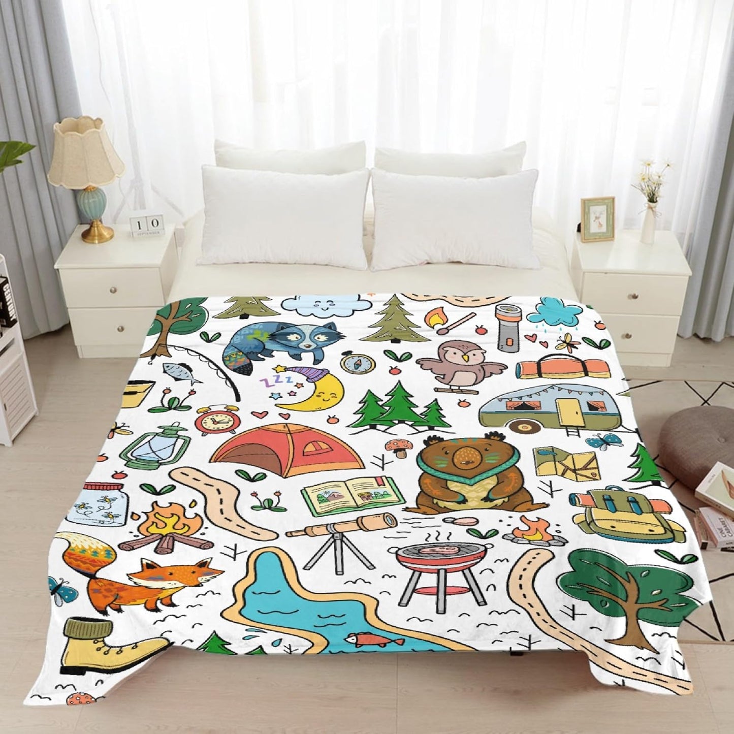 Camping Blanket Gifts for Women Men,Soft Camping Throw,Cute Plush Flannel Camping Quilts Decorations for Bedroom Sofa Bed Outdoor Travel 80 x 60in for Adults