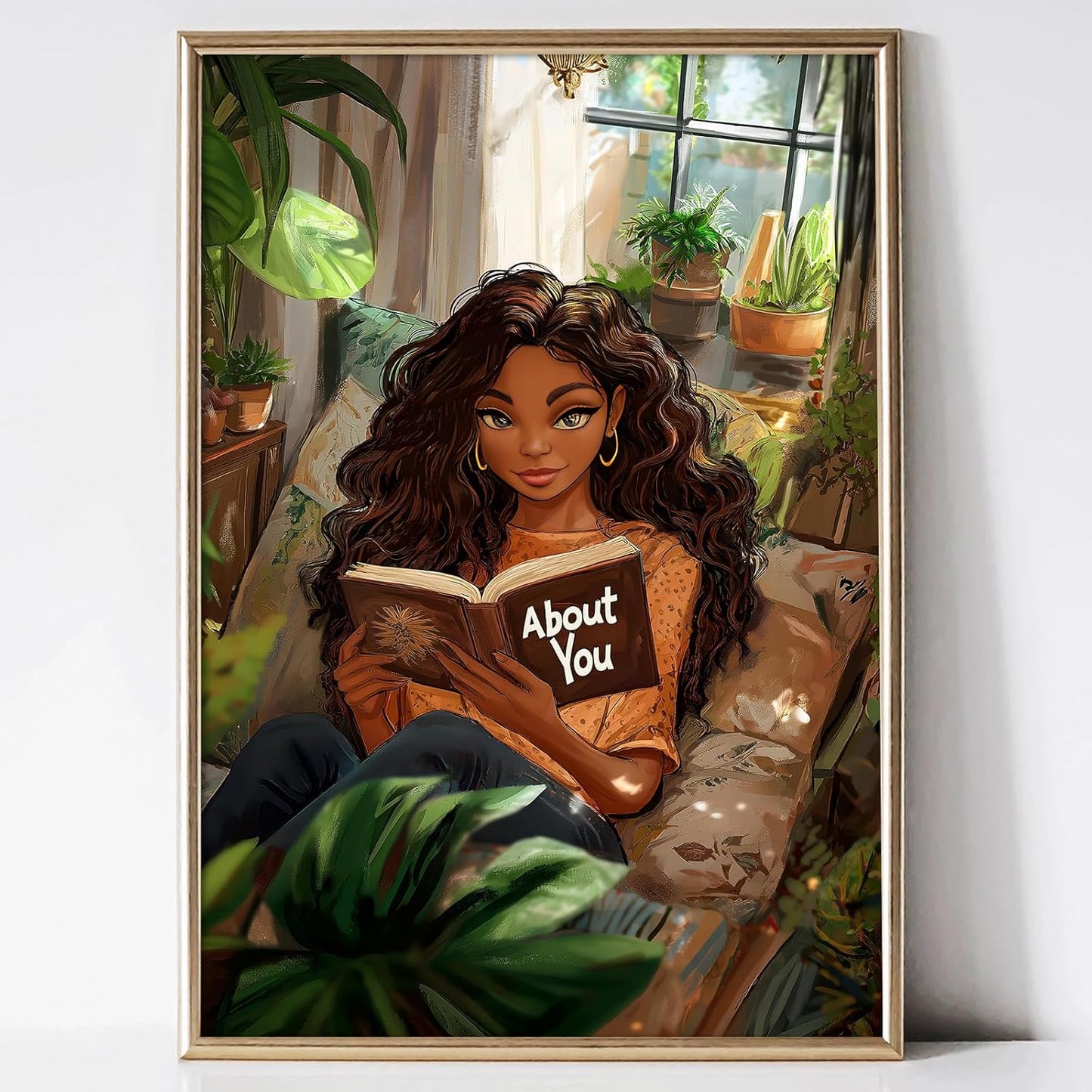 Black Girl Reading Books Canvas Wall Art For Aesthetic Women Painting Black People Boho Wall Art Boho Canvas African American Prints Woman Reading Pictures African Girl Posters 16x24inch Frameless