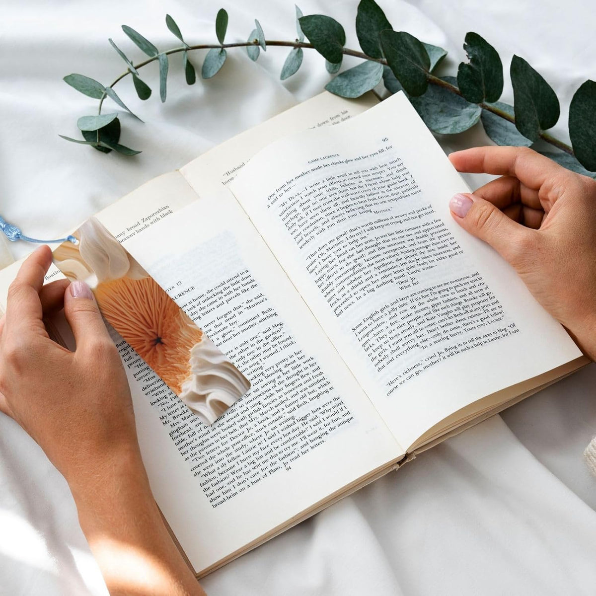 Inside of Mushroom Bookmarks Gifts for Women Men, Wooden Bookmarks for Book Lovers, Vintage Book Marks Ornaments with Tassel, Unique Personalized Reading Page Markers Sky Blue