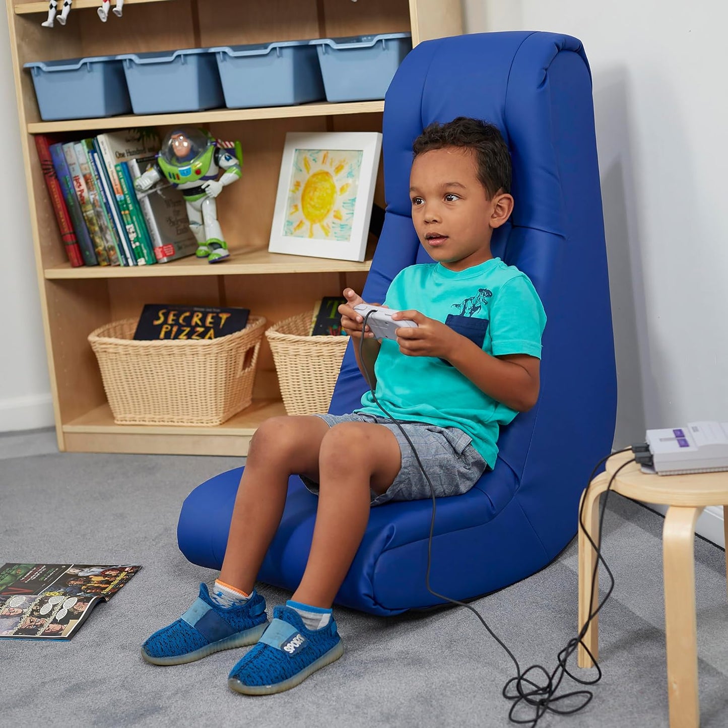 Factory Direct Partners Soft Tufted Floor Rocker - Cushioned Ground Chair for Kids Teens and Adults - Great for Reading, Gaming, Meditating, TV - Blue, 10488-BL