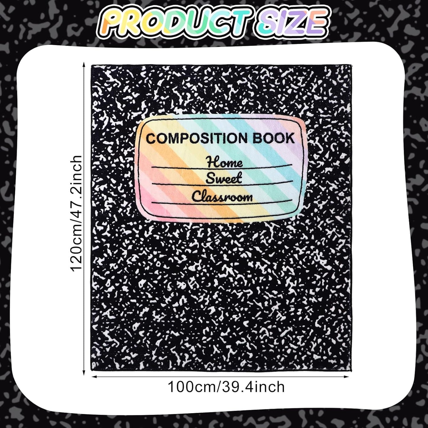 3.3 x 4 ft Composition Notebook Rug Classroom Decor Educational Area Rug Back to School Kid Reading Calming Corner Soft Fluffy Pastel Play Carpet for Nursery Playroom