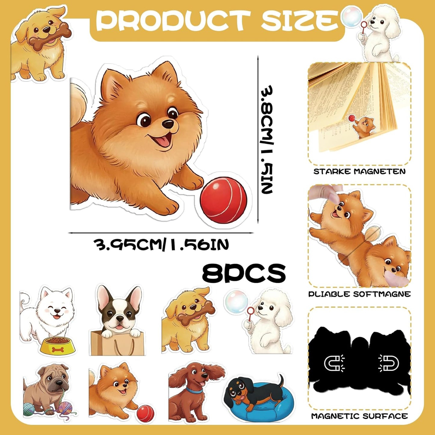 Dog Magnetic Bookmarks Gifts - 8 Pcs Cute Animals Bookmark for Women Kids Pet Dogs Lovers Students Funny Page Clips School Office Reading Accessories Bookworms Gift for Birthday Christmas
