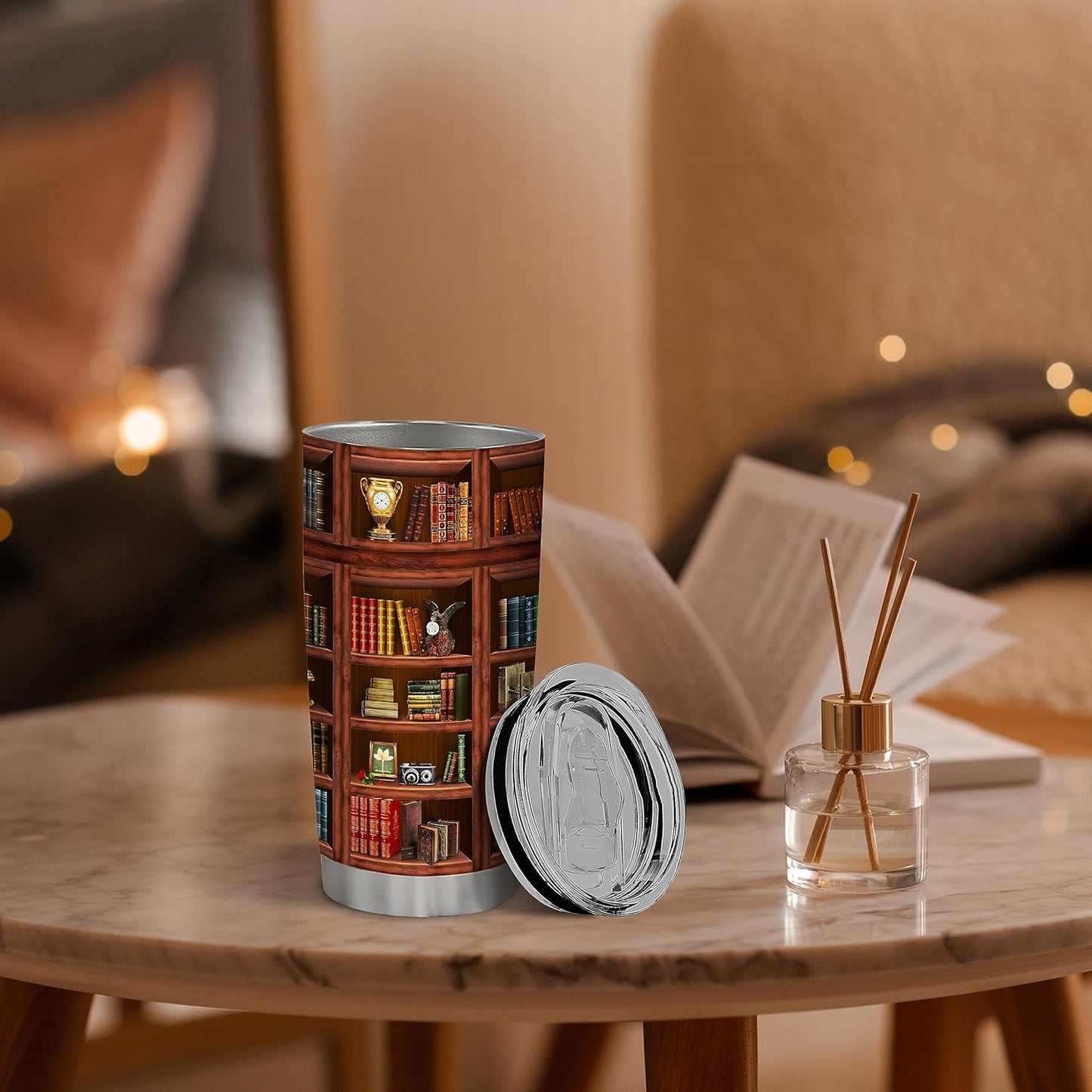 Book Tumbler Library Travel Mug Bookish Gifts For Book Lovers Women Librarian - Bookish Gifts For Readers - Reading Mug Bookshelf Mugs Nerd Writer Stainless Steel Tumbler 20oz Coffee Cups With Lid
