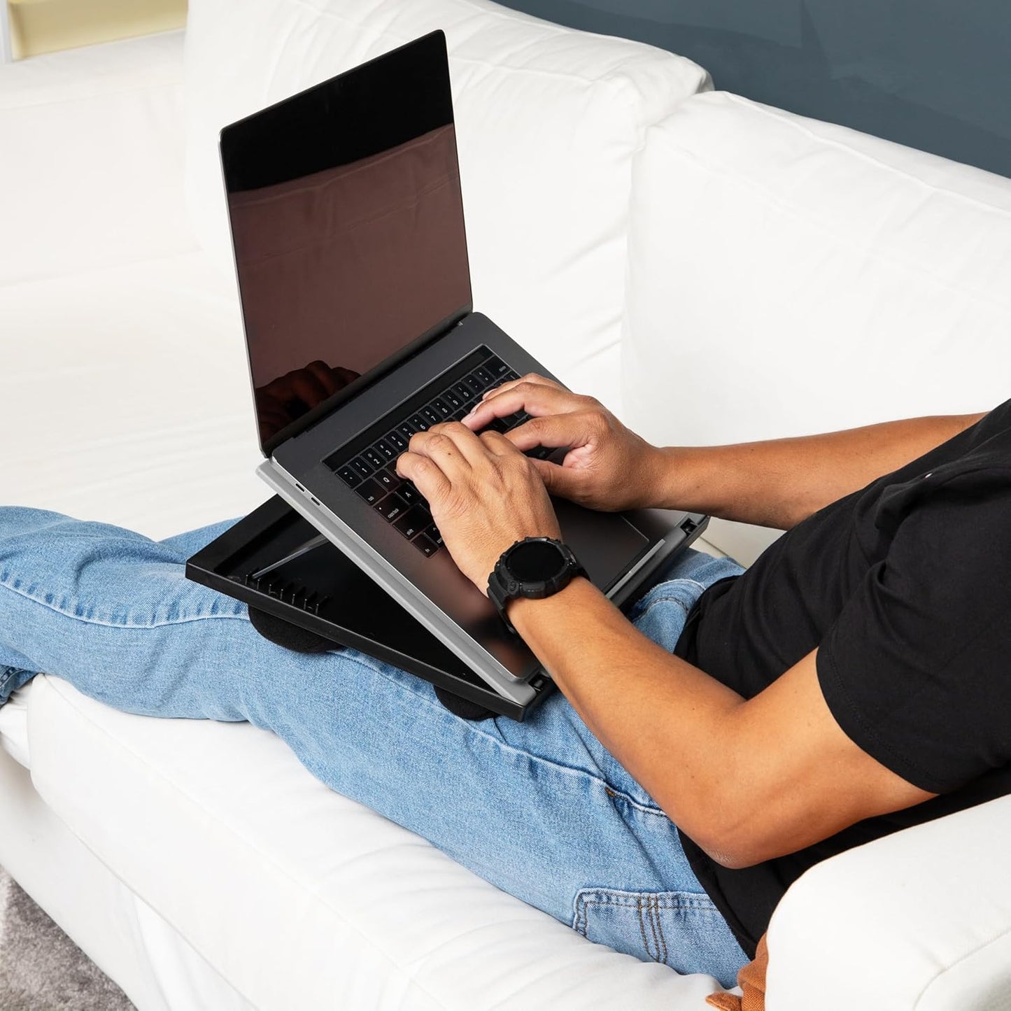 Mind Reader Lap Desk Laptop Stand, Bed Tray, Collapsible, Cushion, Portable, Dorm, Plastic, 14.75" L x 11" W x 7.3" H, Gray