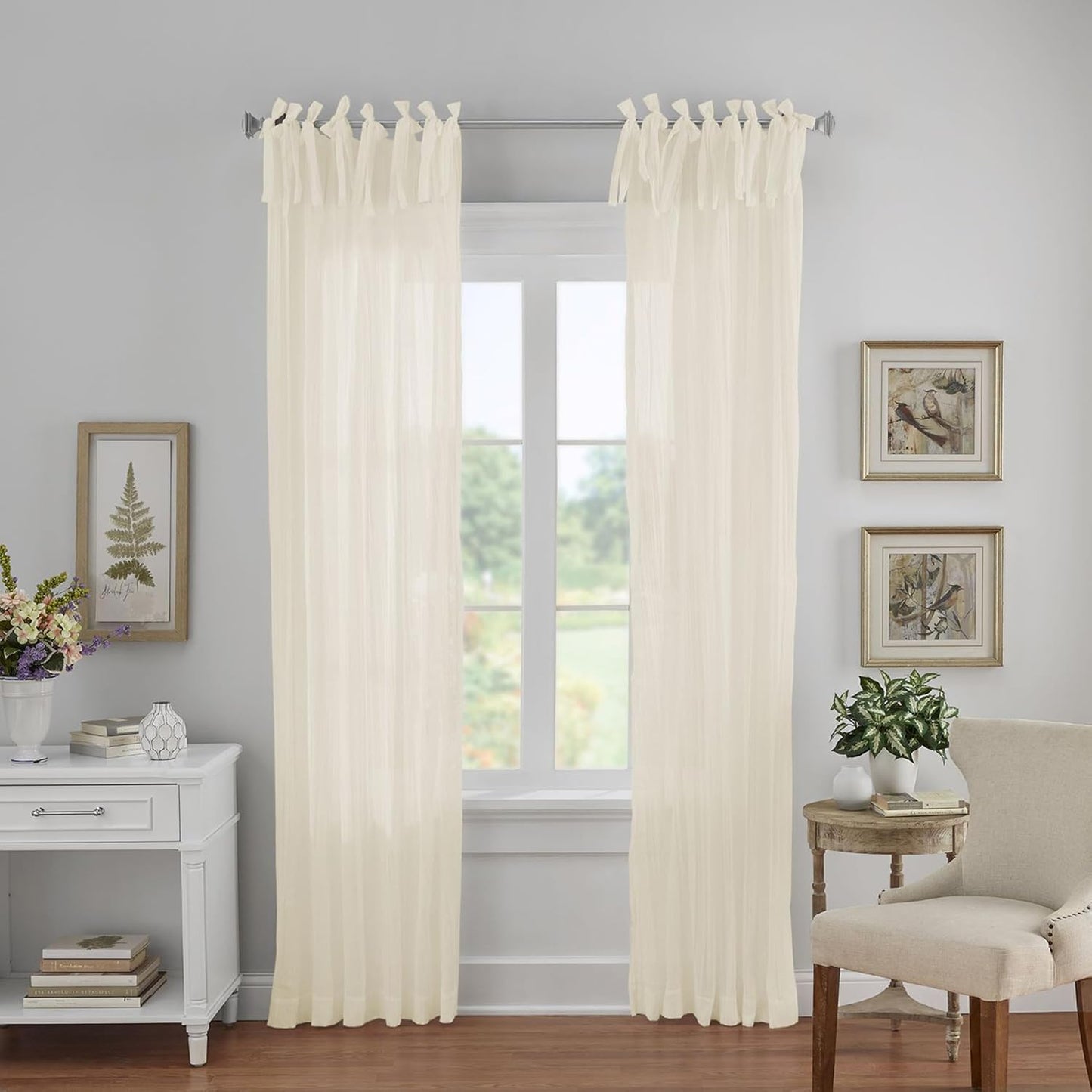Elrene Home Fashions Jolie Crushed Semi-Sheer Window Curtain, Adjustable Tie-Top Single Panel, 52" x 95" (1 Panel), Ivory