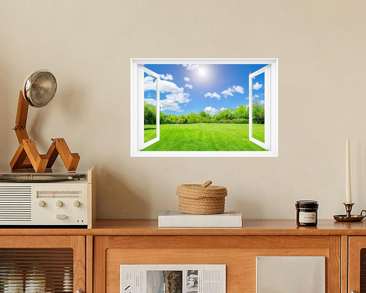 Fake Window Decal - 24"x16" Vinyl Wall Art | Nature Landscape Scene Mural Sticker | Peel & Stick Removable Decor
