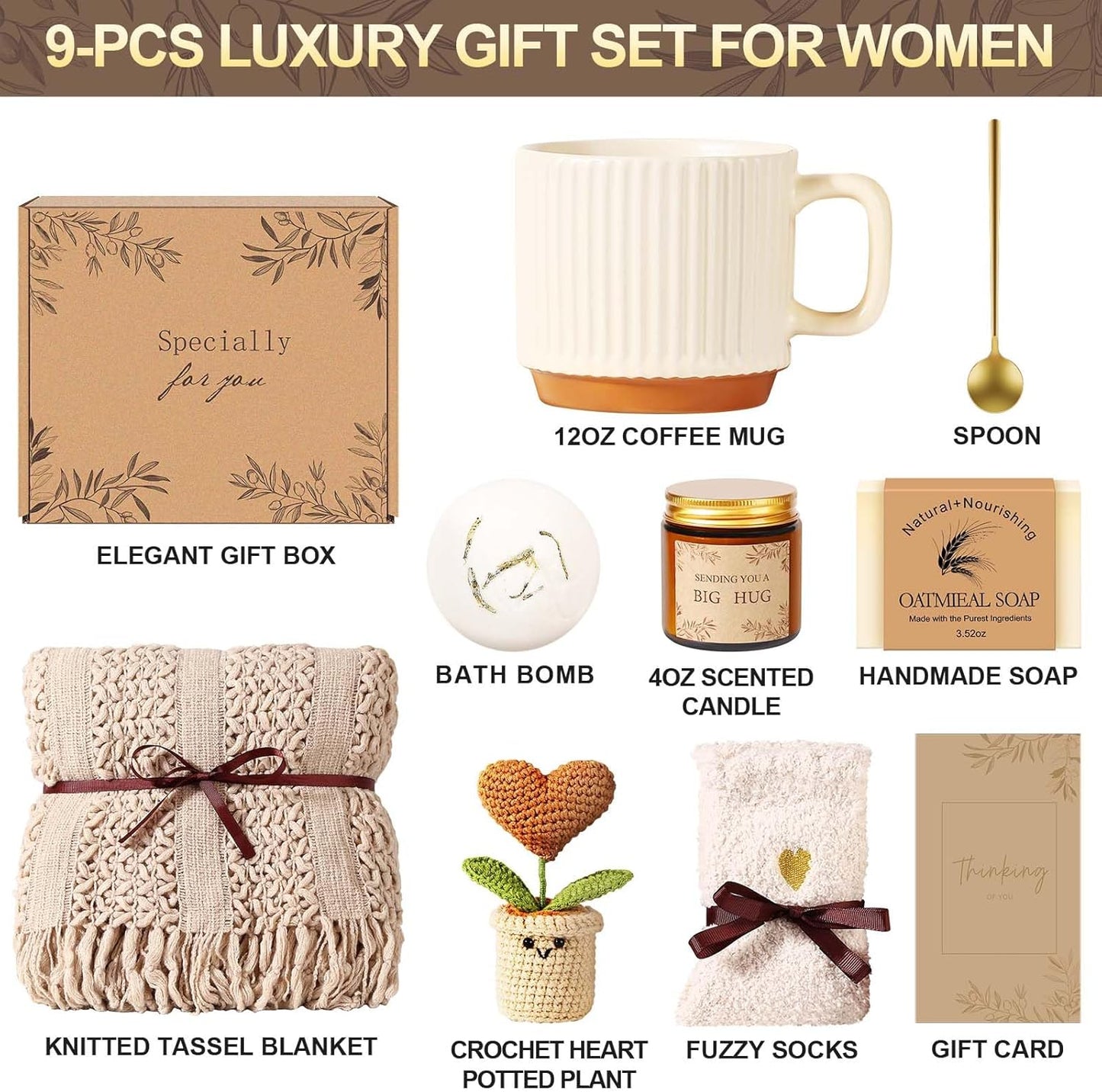Get Well Soon Gift Baskets for Women Self Care Gifts, Spa Care Package After Surgery Inspirational Thinking of You Sympathy Gifts,Christmas Birthday Gift for Women Friends Mom Sister Grandma