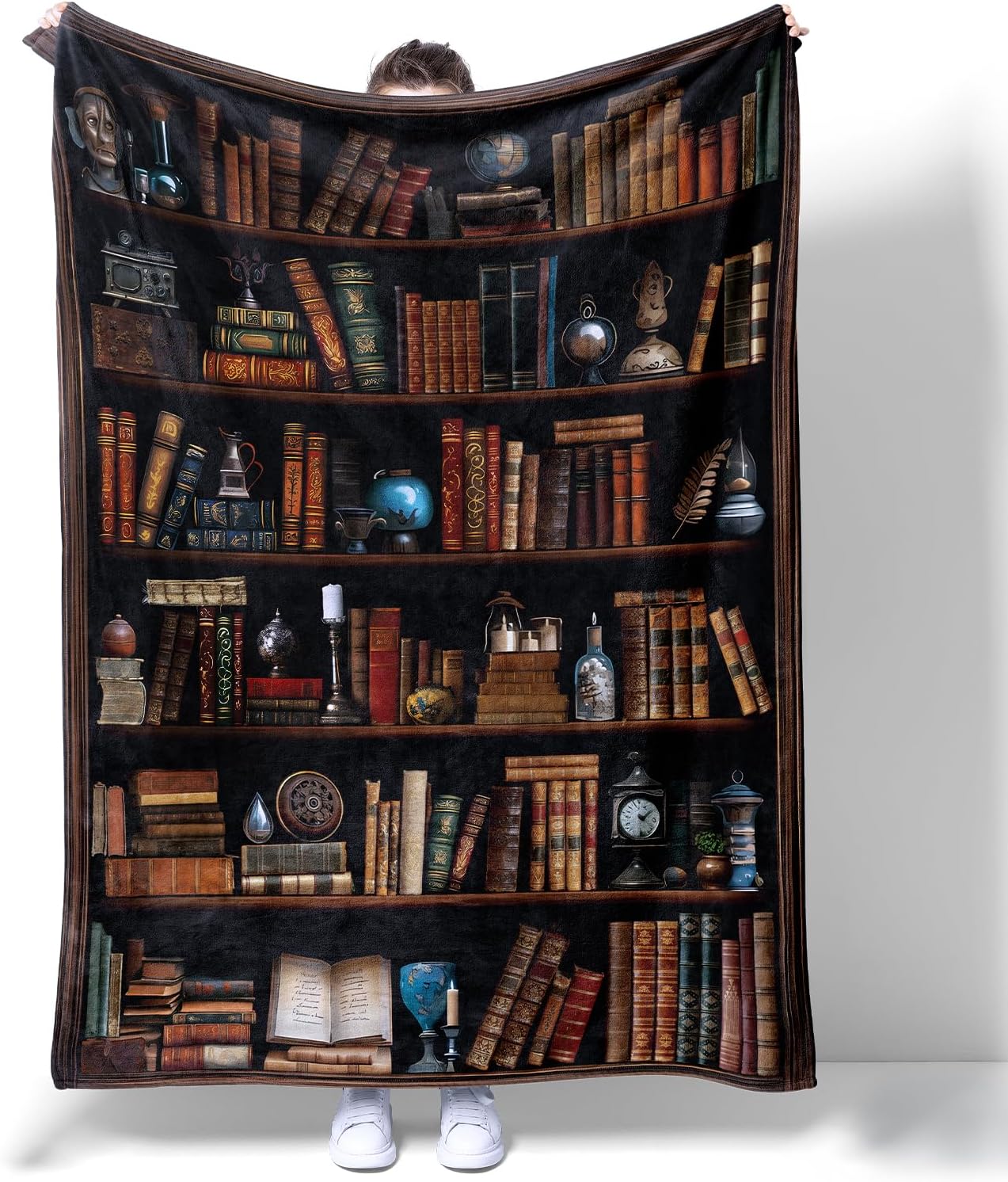 Vintage Bookshelf Throw Blanket Reading Book Blanket for Book Lovers Lightweight Warm Cozy Fuzzy Plush Flannel Blanket Library Bookcase Throw Blanket for Bed Chair Couch 50" X 60"