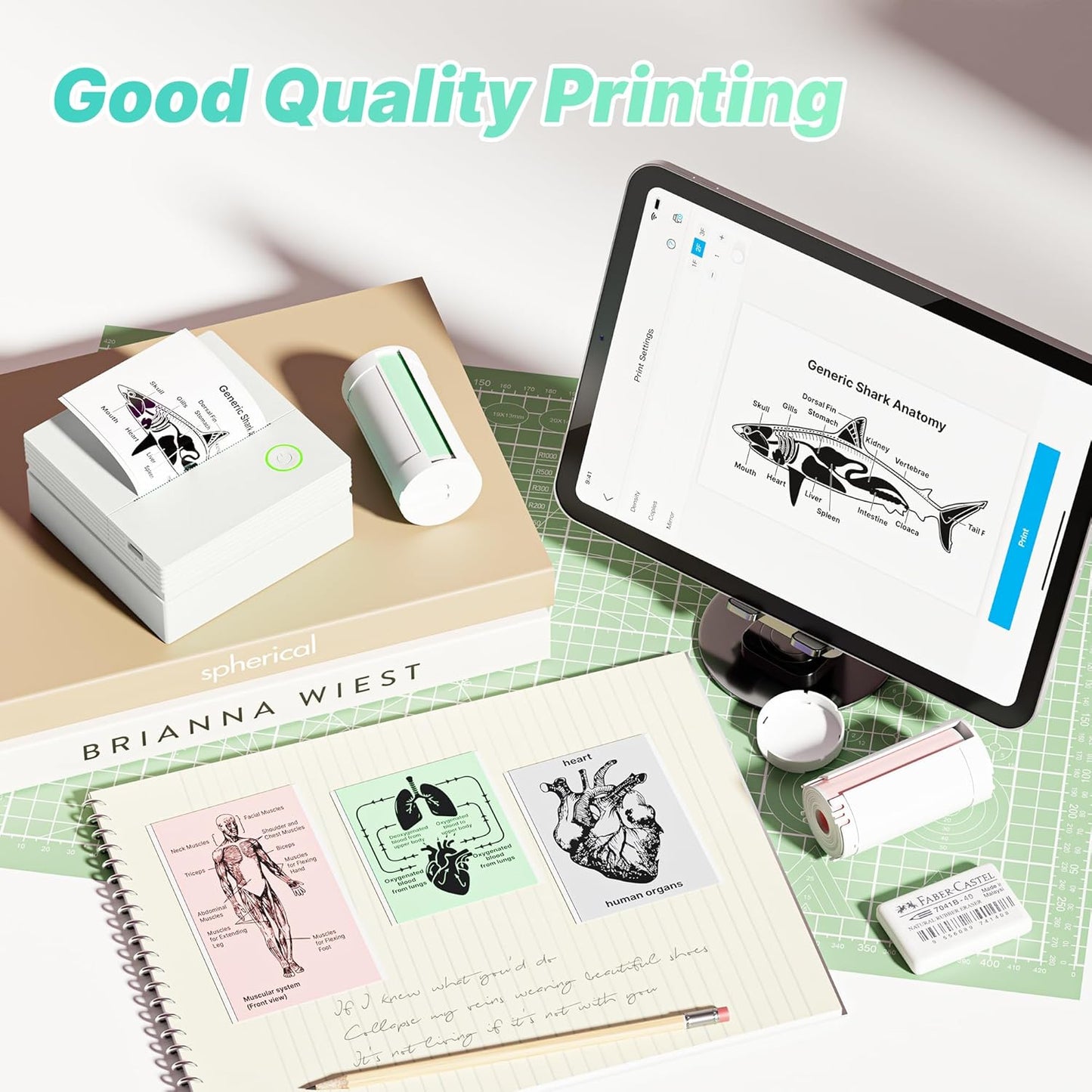 Sticker Printer, PM290 Mini Printer, Bluetooth Sticker Maker Machine with 3 Rolls Paper, Smart AI APP, Portable Print Pod for Study Note, List, Picture, DIY Gifts for School Office Home, White