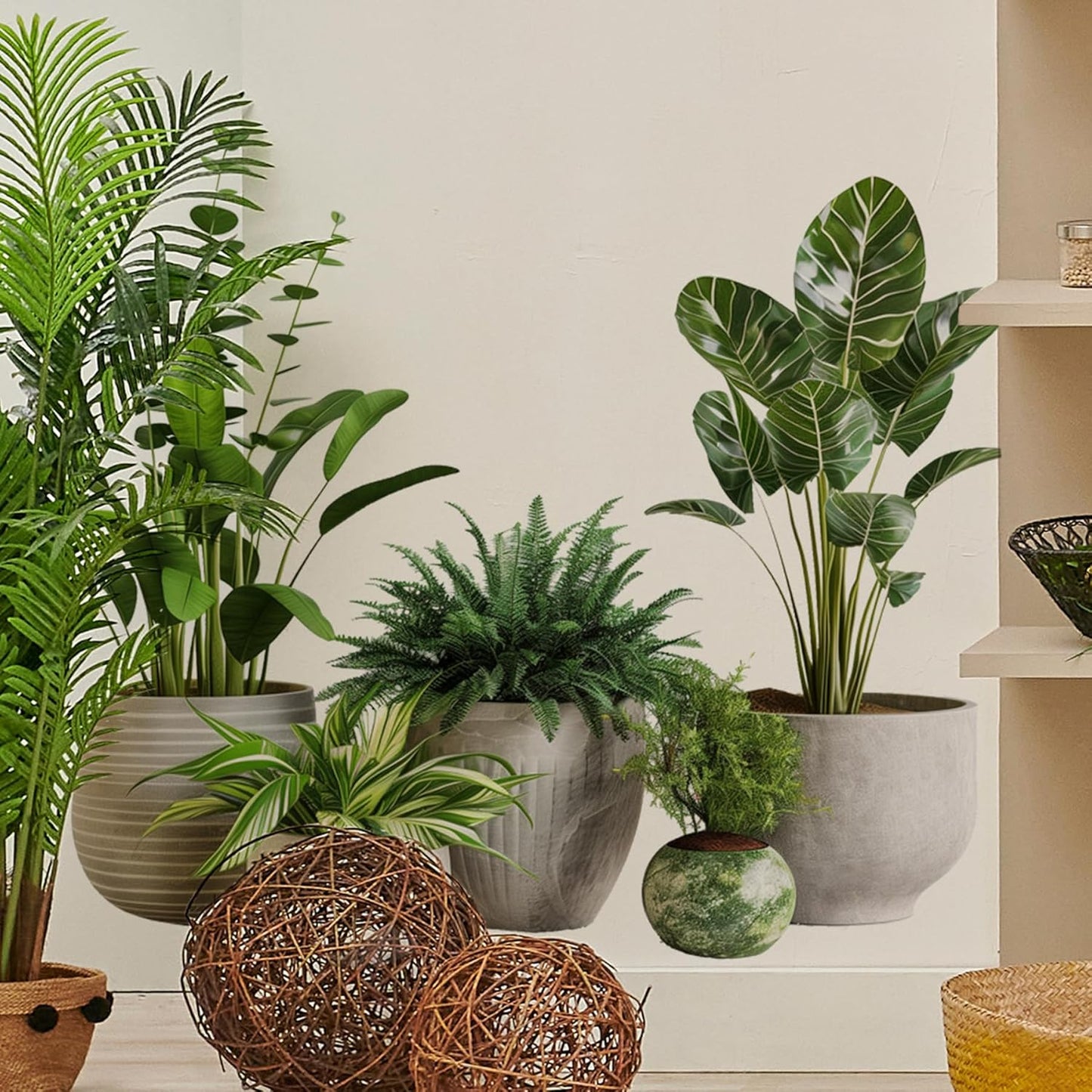 2 Sheets Green Potted Plant Wall Decor Bonsai Vinyl 3D DIY Art Stickers & Murals Removable Floral Wall Decals Peel and Stick for Living Room Bedroom Bathroom Kitchen Office Tropical Wallpaper