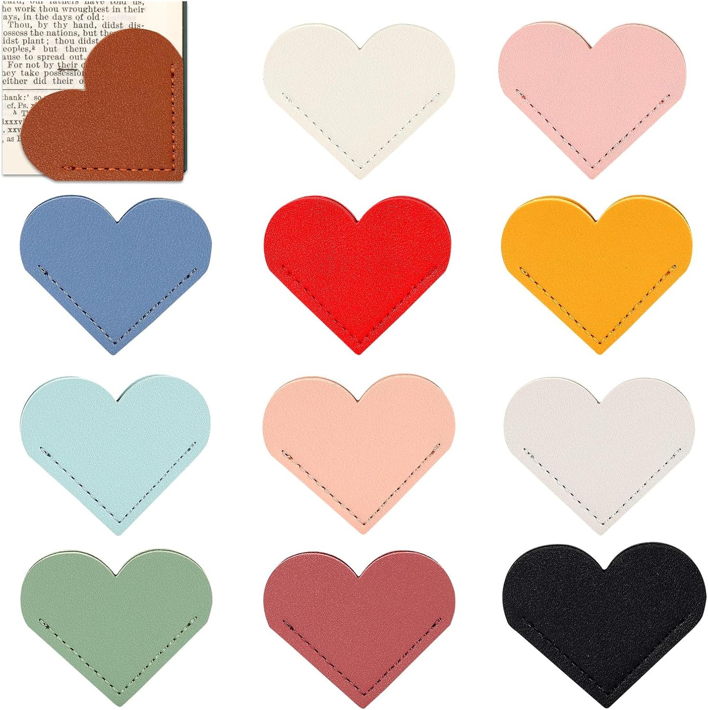 12 Pcs Bookmark Cute Bookmarks Leather Heart Book Marks for Women Men Kids Book Lovers Page Markers for Reading Teacher Students Appreciation Gifts School Office Supplies, 12 Colors