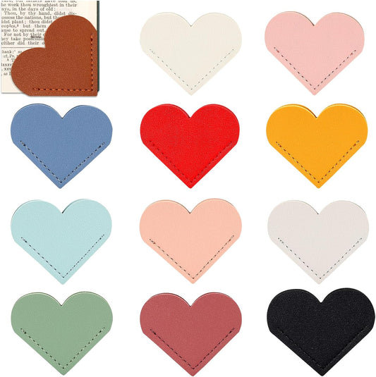 12 Pcs Bookmark Cute Bookmarks Leather Heart Book Marks for Women Men Kids Book Lovers Page Markers for Reading Teacher Students Appreciation Gifts School Office Supplies, 12 Colors