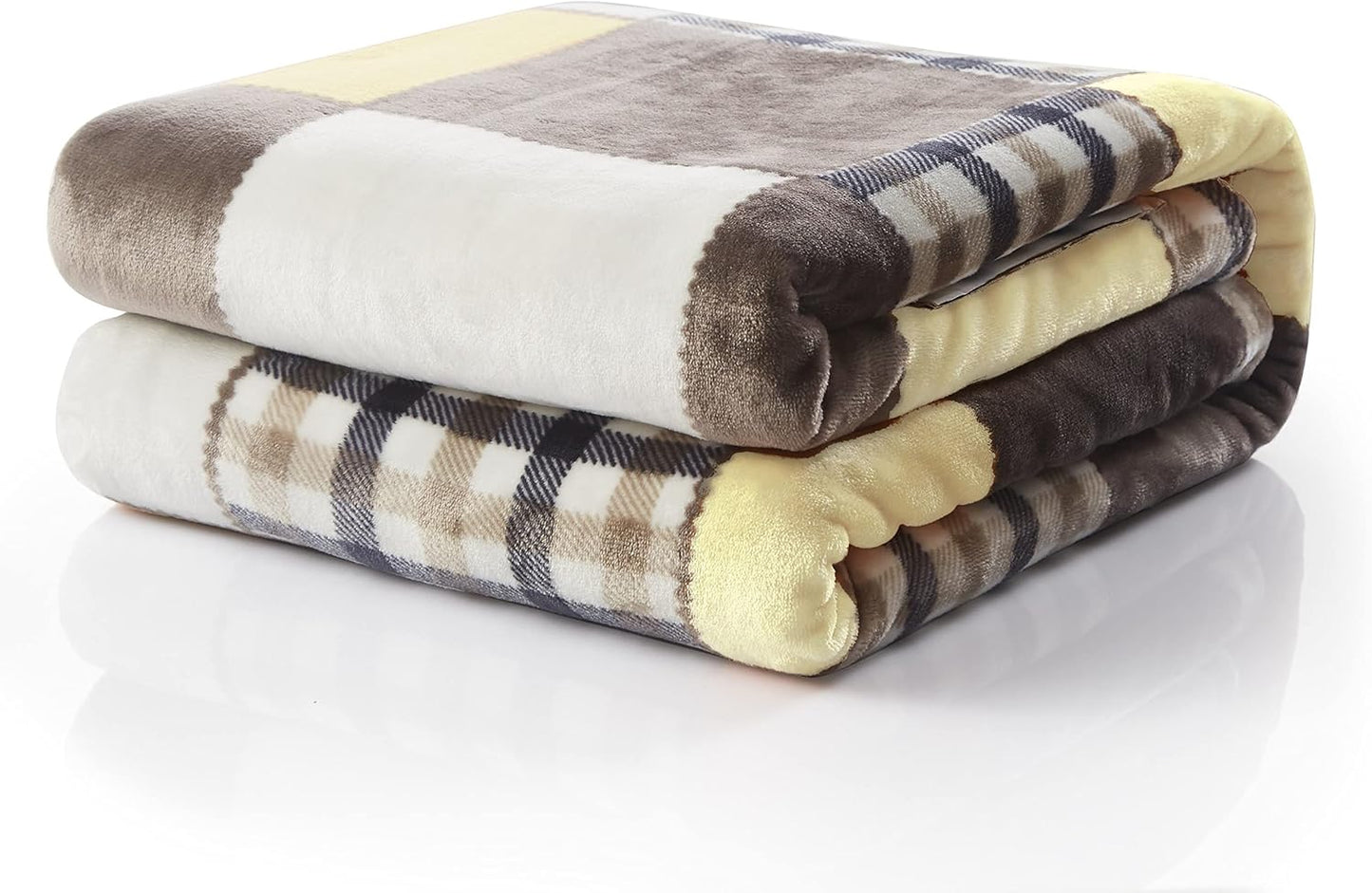 Tache Buttermilk Yellow Brown Farmhouse Super Soft Micro Fleece Plaid Patchwork Plush Lightweight Dual-Sided Decorative Couch, Sofa, Travel, Lap, Bed Easter Throw Blanket, 50x60