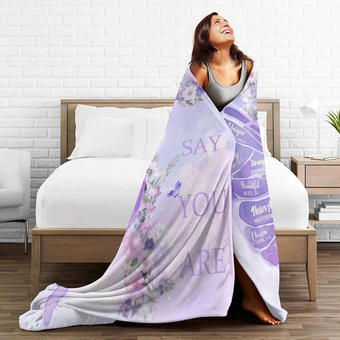 Christian Gifts for Women, Inspirational Faith Blanket, Spiritual Throw Blanket for Adults, Birthday Gifts for Mom, Sister, Friend, Daughter, Christian Butterfly Blanket (Purple 2, 60*50inch)