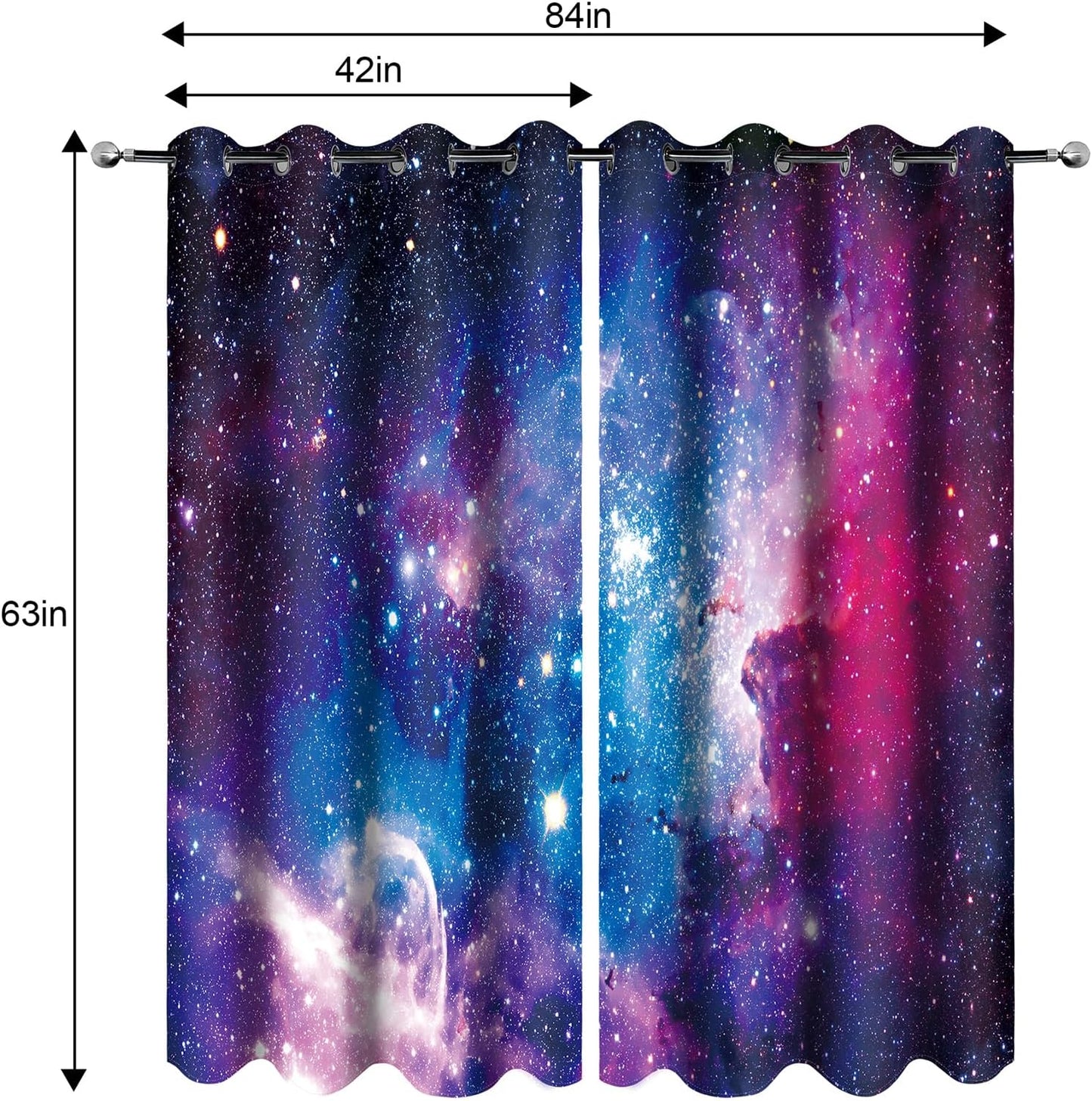 MissHope Outer Space Galaxy Blackout Curtains Kids Boys Girls Teens Universe Nebula Drapes Colorful Stars Starry Sky Decor for Home Bedroom Room Darkening Grommet Window Drapes 2 Panels, 42x63 Inch