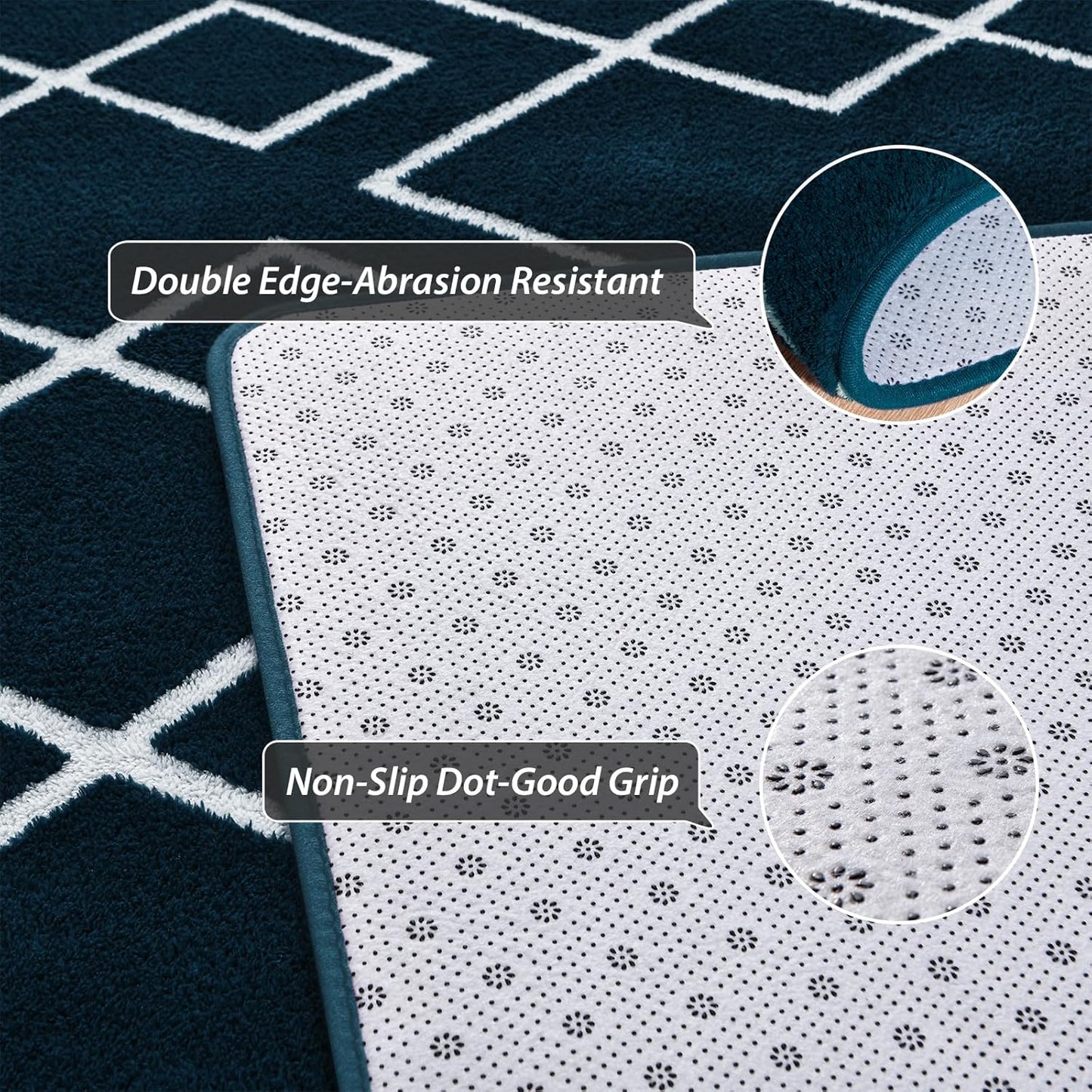 Soft Area Rug for Bedroom, 4x6Ft Moroccan Rugs for Living Room, Geometric Non-Slip Carpet with Memory Foam for Boys Girls's Bedside Office Dorm Hallway, Blue and White