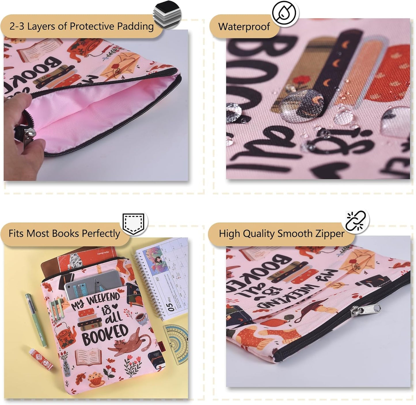My Weekend is All Booked, Book Sleeve with Zipper and Front Pocket, Book Covers for Paperback, 11 x 8.5 Inch, Book Lovers Gifts