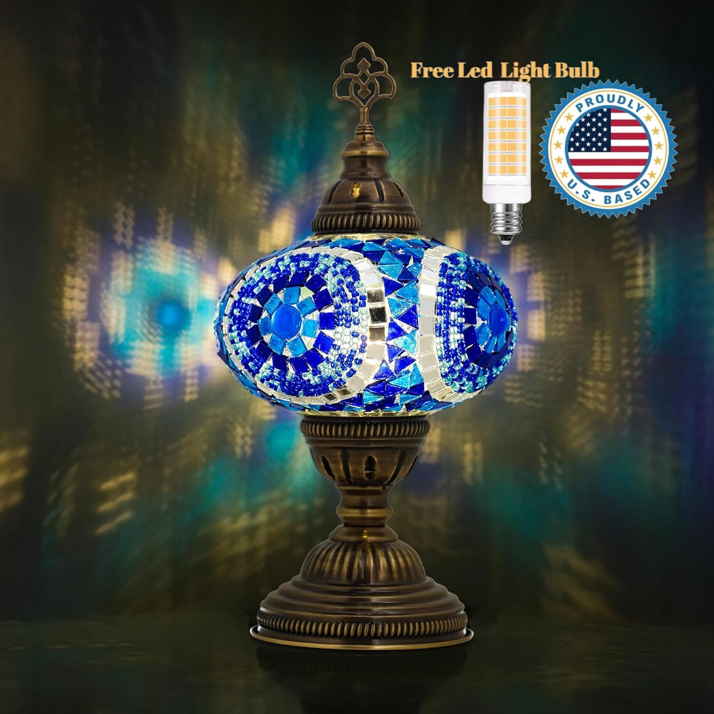 Mozaist Turkish Lamp, Mosaic Table Lamp, Antique Moroccan Decorative Glass Bohemian Vintage Lamp Shade, Small Desk Tiffany Bedside Stained Glass Lamp with US Plug and E12 Socket