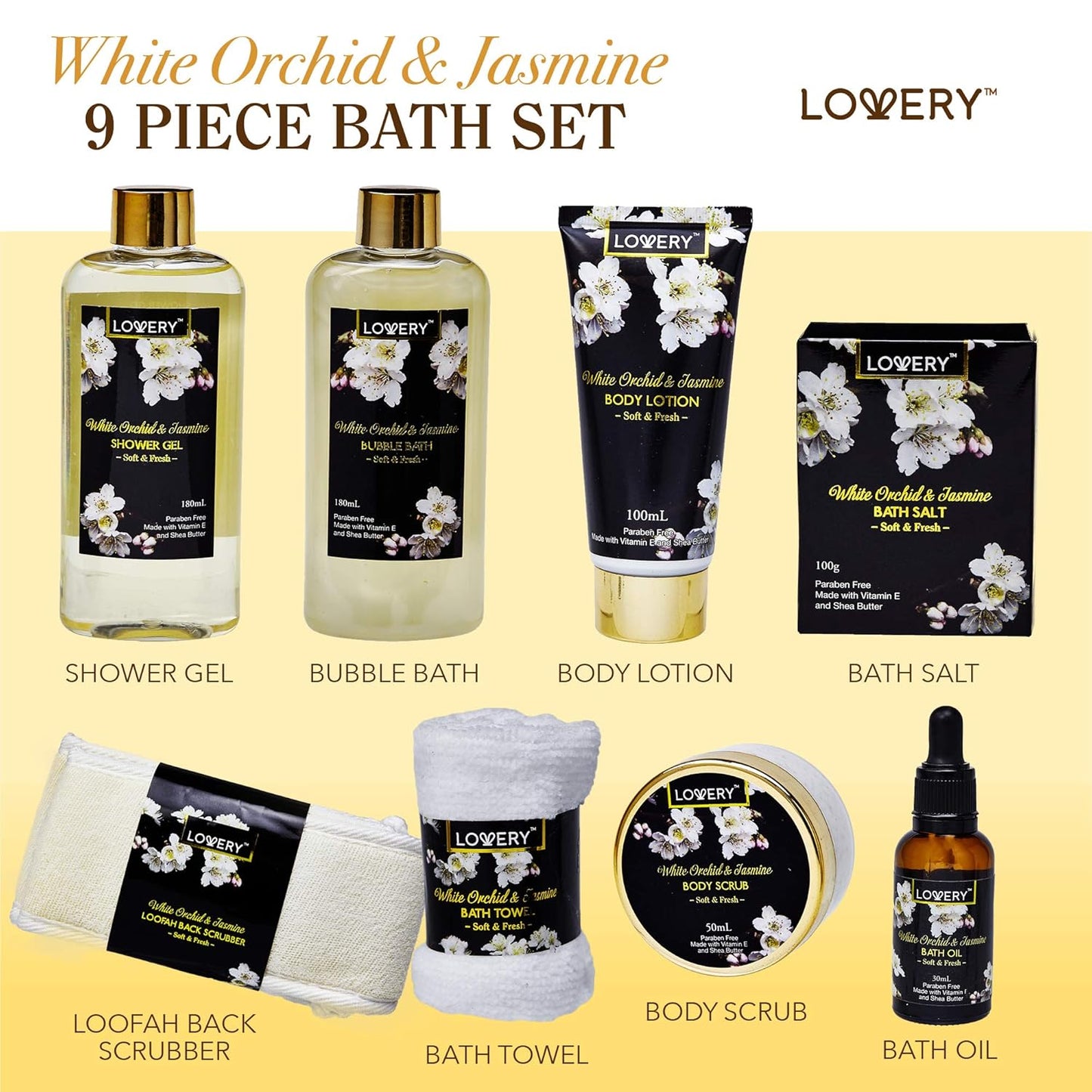 Gift Baskets for women Mom Gifts, Bath and Body Spa Set– Orchid & Jasmine Home Spa Set With Body Scrubs, Lotions, Oils, Gels and More - Care Package for Women & Men - 9 Piece Set