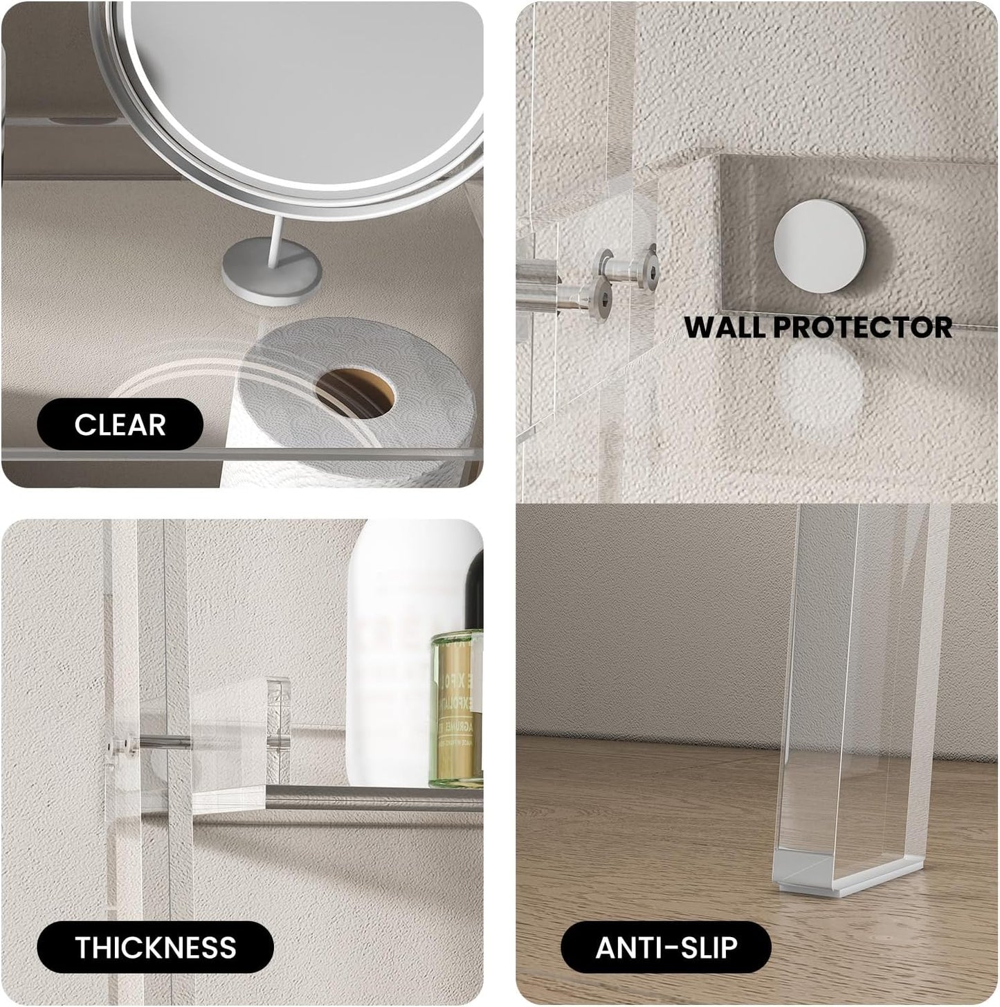Sumerflos Acrylic Over The Toilet Ladder Shelf - 3 Tier Clear Over-The-Toilet Storage Bathroom Organizer Rack Leaning Space Saver for Bathroom Laundry Room Waterproof No Drilling Modern