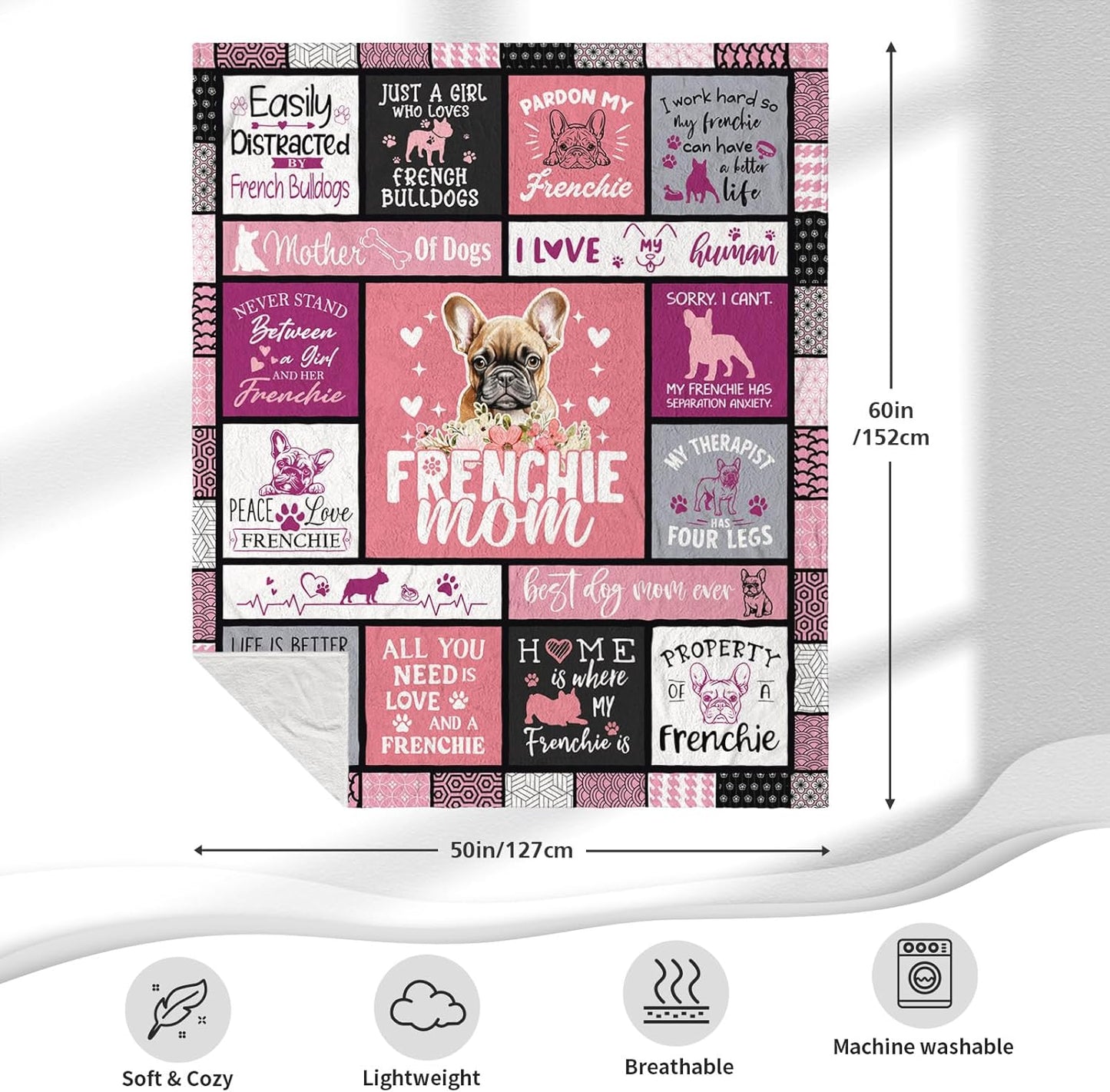 French Bulldog Gifts, Frenchie Gift for Women, French Bulldog Gift for Lovers/Kids/Owner, Frenchie Mom/Themed Gift Throw Blanket 60" x 50"