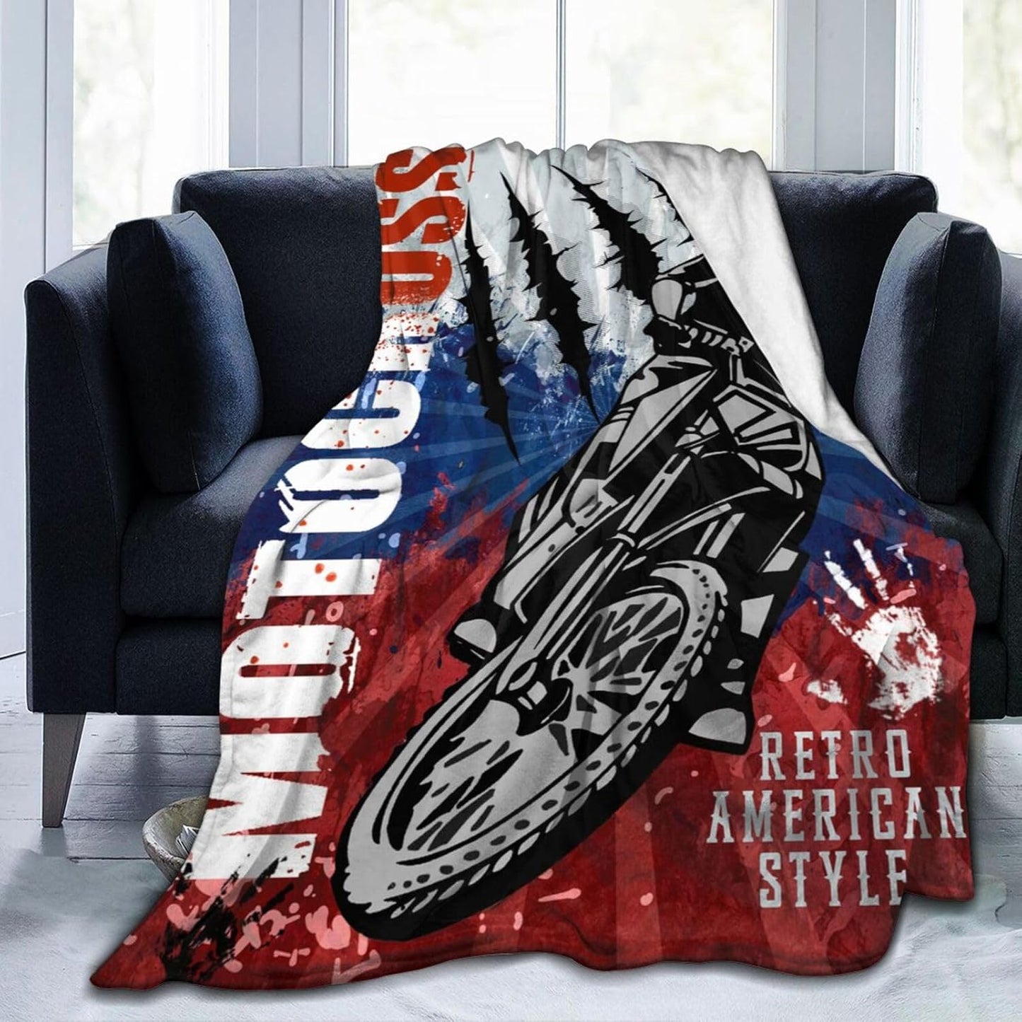 Motocross American Retro Style Blankets Ultra-Soft Flannel Throw Blanket Air Conditioner Blanket for Sofa Bed Living Room Home Decor 50"x40"
