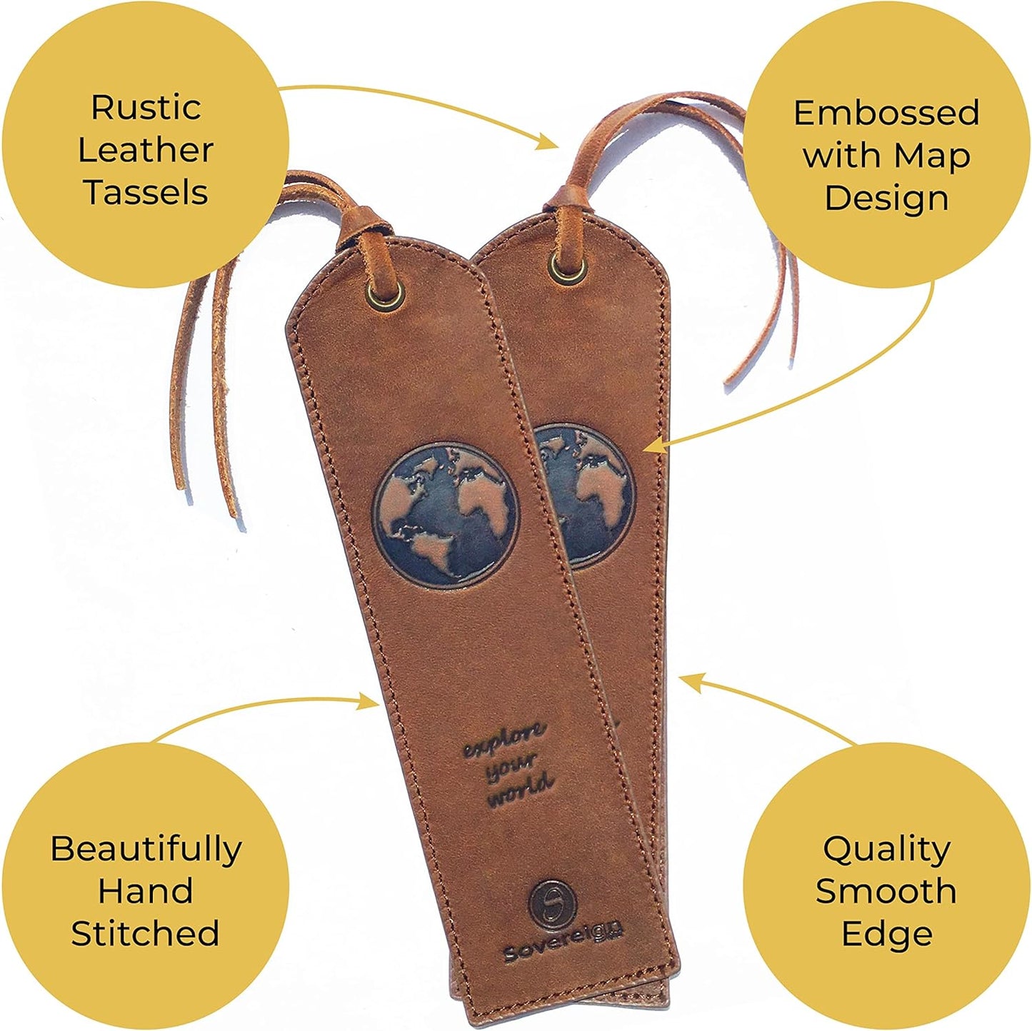 Leather Bookmark Handmade with World Map Design - 2 Genuine Leather Book Marks - Perfect Bookmarks for Men Women and Kids | Great Book Lovers Gift for Bookworms Writers and Explorer Friends