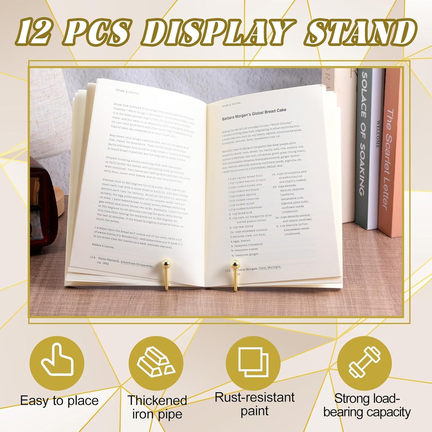 12 Pieces Gold Plate Stands for Display, Decorative Plate Holder Easel Display Stand Metal Book Displays Stand Metal Frame Holder for Picture Book Photo Easel Office Room Tabletop(6 Inch)