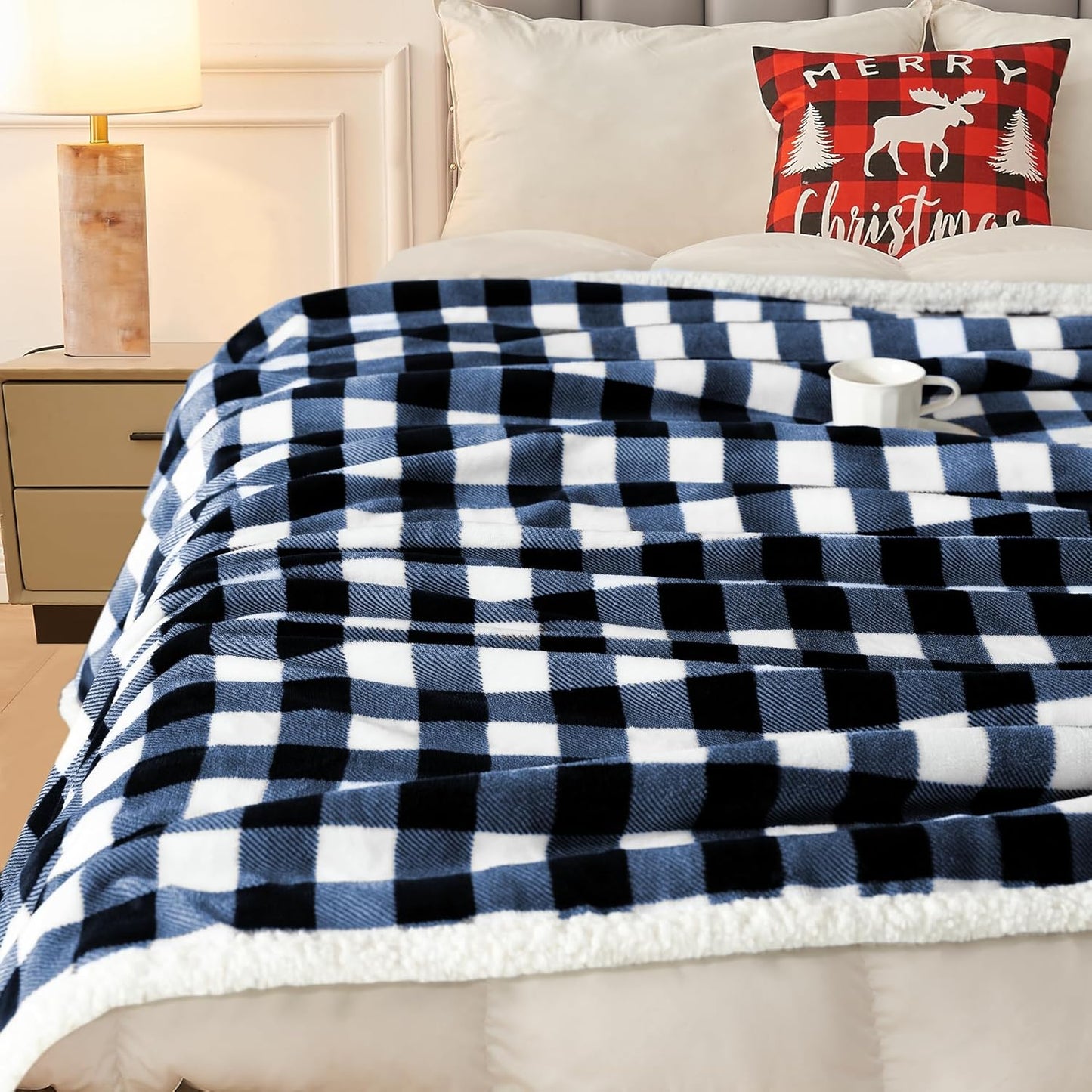 BEAUTEX Sherpa Fleece Throw Blanket, Super Soft Warm Buffalo Plaid Plush Blankets and Throws, Lightweight Cozy Fuzzy Blanket for Couch Sofa Bed (NavyBlue, 50" x 60")