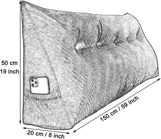 Bed Wedge Pillow for Headboard Back Cushion for Queen Size Bed Lumbar Support Pillow Reading Pillows for Bed Back Support with Removable Cover Washable ( Color : Yellow , Size : 59 x 8 x 19 inch )
