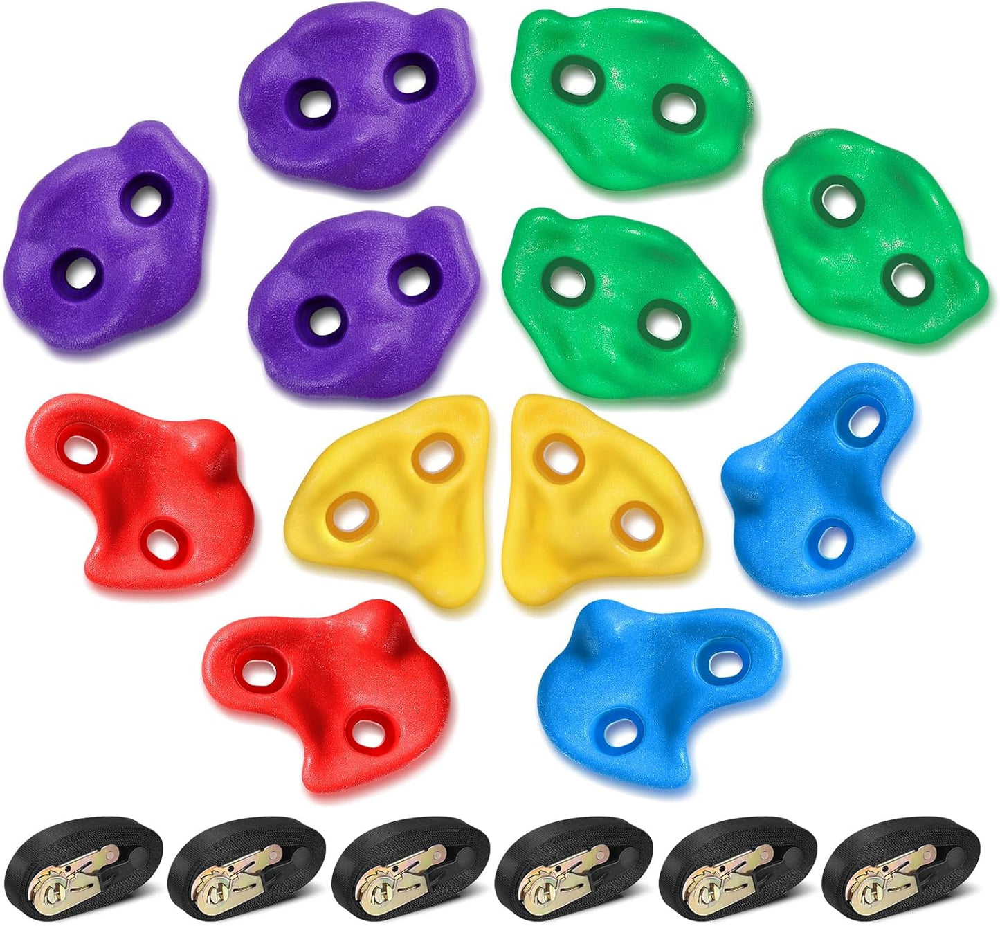 TOPNEW 12 Ninja Tree Climbing Holds for Kids Climber, Adult Climbing Rocks with 6 Ratchet Straps for Outdoor Ninja Warrior Obstacle Course Training