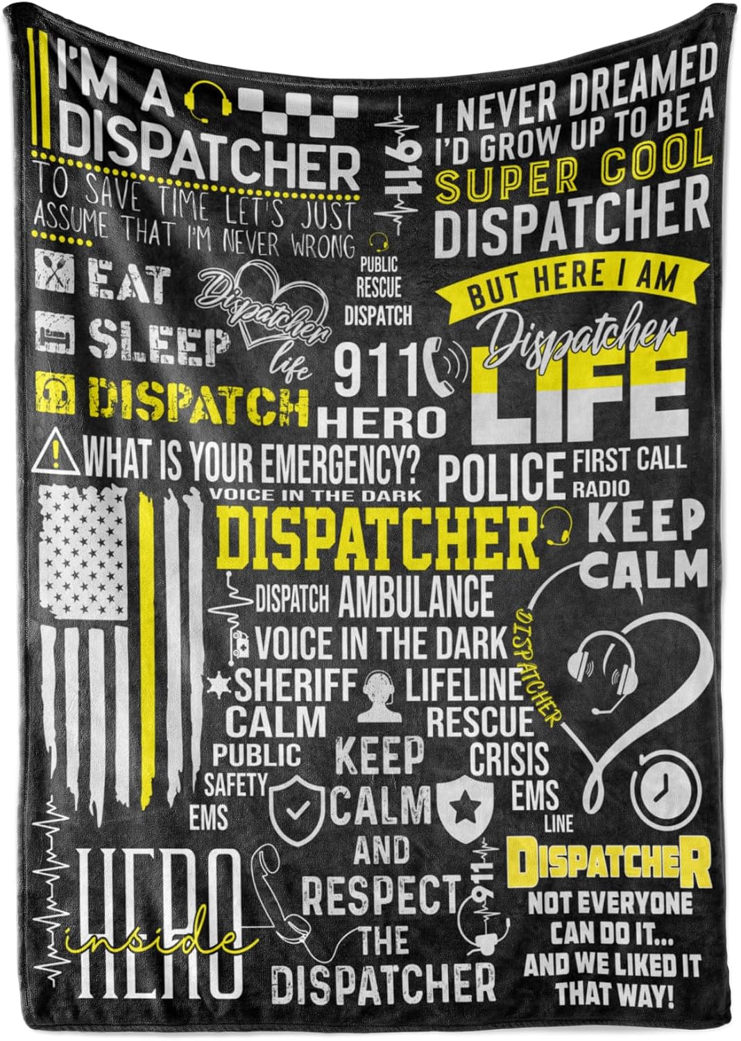 911 Dispatcher Gifts for Emergency Dispatchers Women & Men, Flannel Blanket Throw, Stars, Black - 50 x 65 inches