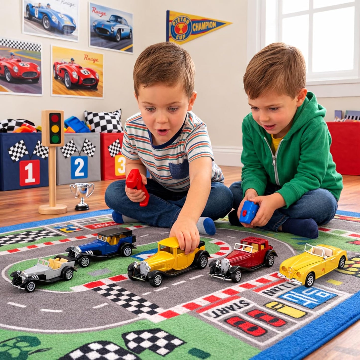 6 Pack - Diecast Cars Antique Classic American Vehicles with Pullback Action and Openable Doors, Collectible Vintage Retro Model Cars Toy for Display and Gifts for Kids (1:32 Scale)