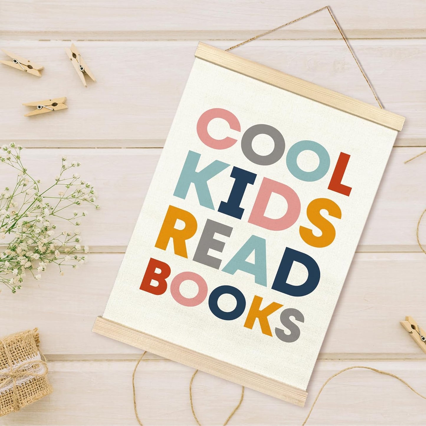 TAEDIN Cool Kids Read Books Poster Hanger Frame, Baby Boys Girls Wooden Canvas Artwork Print Hanging Sign Inspirational Book Lovers for Nursery Reading Corner Homeschool Classroom Home Decor 12X16