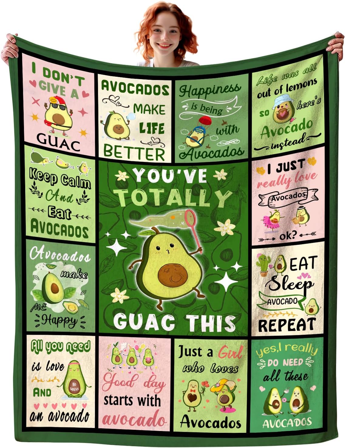 Avocado Blanket Cartoon Avocados Throw Blankets Funny Fruits Blankets for Girls Boys Women Best Christmas Birthday Avocado Gifts for Bedroom Living Rooms All Season 50"x40"