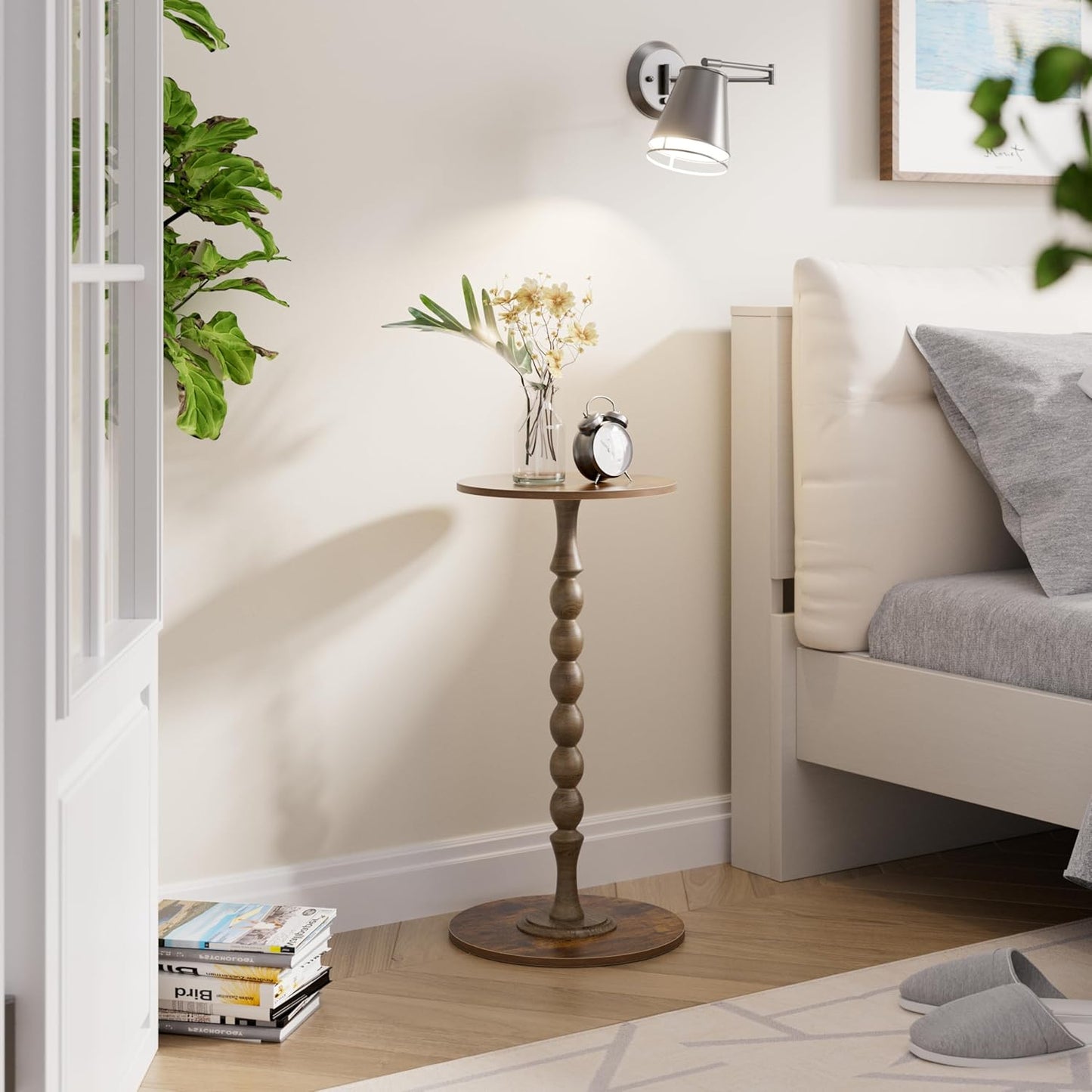 Side Table - Round Side Table, Small End Table, Luxury Living Room Side Tables for Small Spaces for Living Room, Bedroom, Bathroom, Corners and Office, Rustic Brown