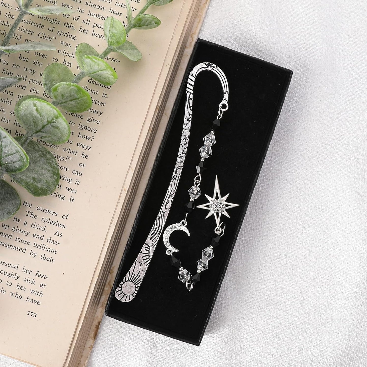 Fantasy Vintage Metal Bookmark - Silver Funny Hook Book Marks Beads Moon Star Charm Page Mark Bookish Gifts for Women Men Kids Reading Lovers Readers Students Bookworms Christmas School
