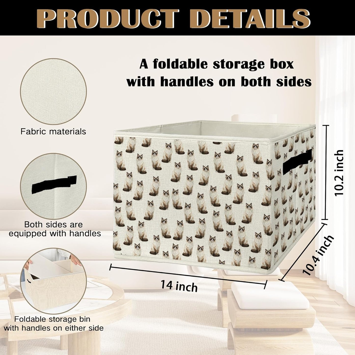 Ragdoll Cat Gifts Storage Bins & Boxes with Handles, Cat Mom Lovers Gifts Foldable Basket for Organizing, Pet Lover Gift Collapsible Storage Basket for Bedroom Bathroom Clothes Toys Books