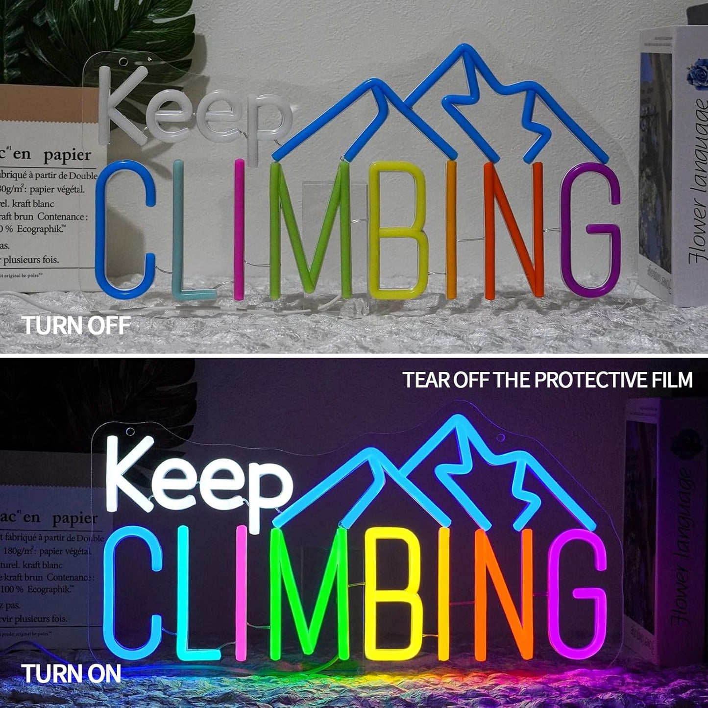 Keep Climbing Neon Sign for Classroom Dimmable Gym Sports Neon Light Sign for Wall Decor Led Signs for Bedroom Office Party Man Cave Gamer Room Decor Gift 16.5" x 8.6"