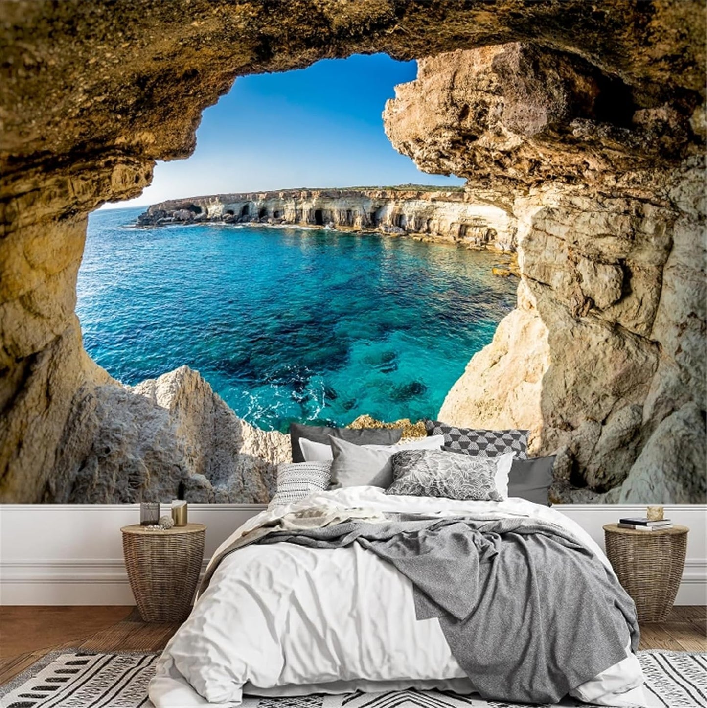 FLFK Sea Caves Landscape Wall Murals Peel and Stick 141.7"x98.4"- Self-Adhesive Wallpaper Large Poster Sticker for Bedroom Living Room Decor